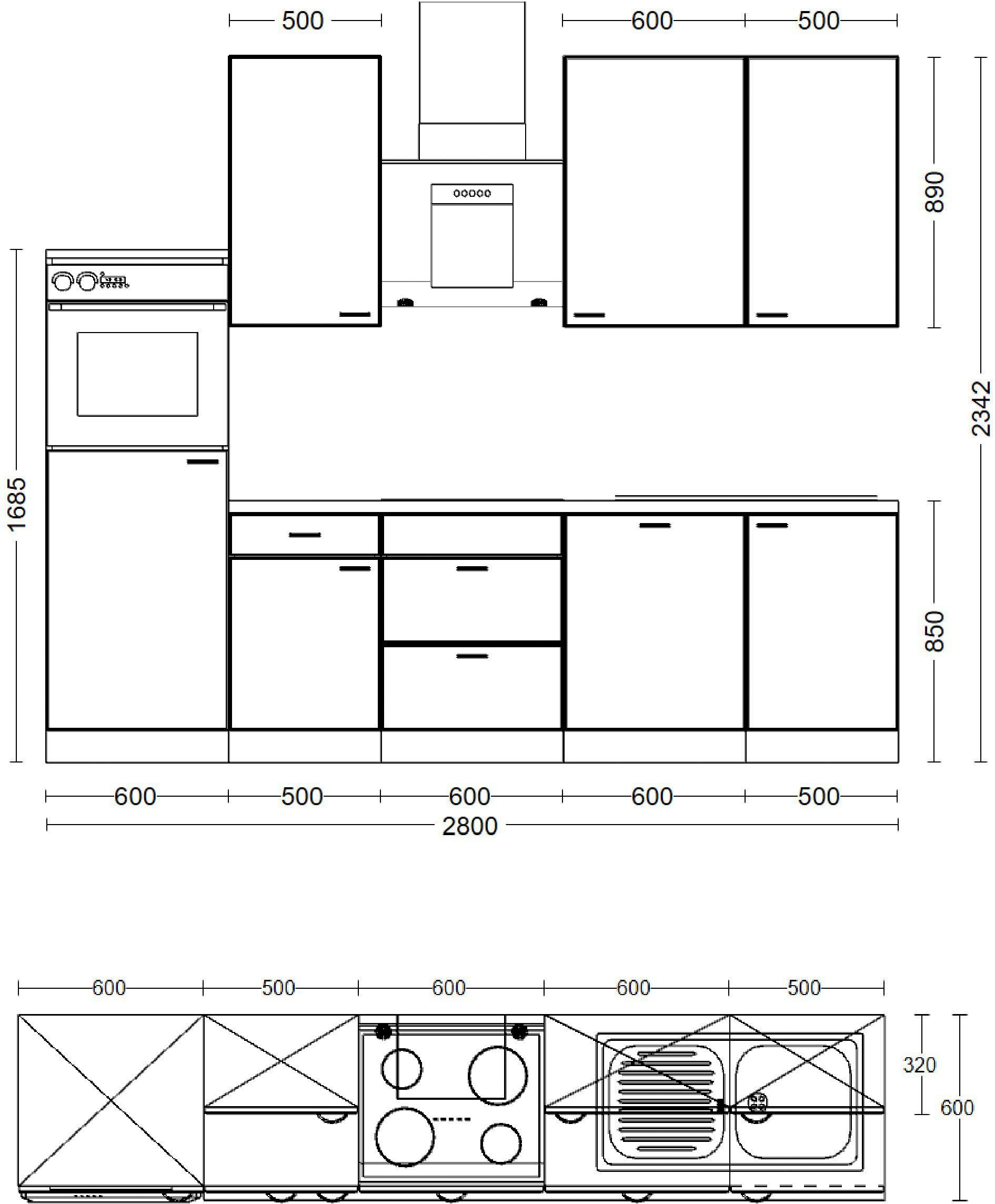 Flex-Well Küchenzeile Lucca, wahlw. mit E-Geräten, Breite 280 cm, viele Farbvarianten erhältlich