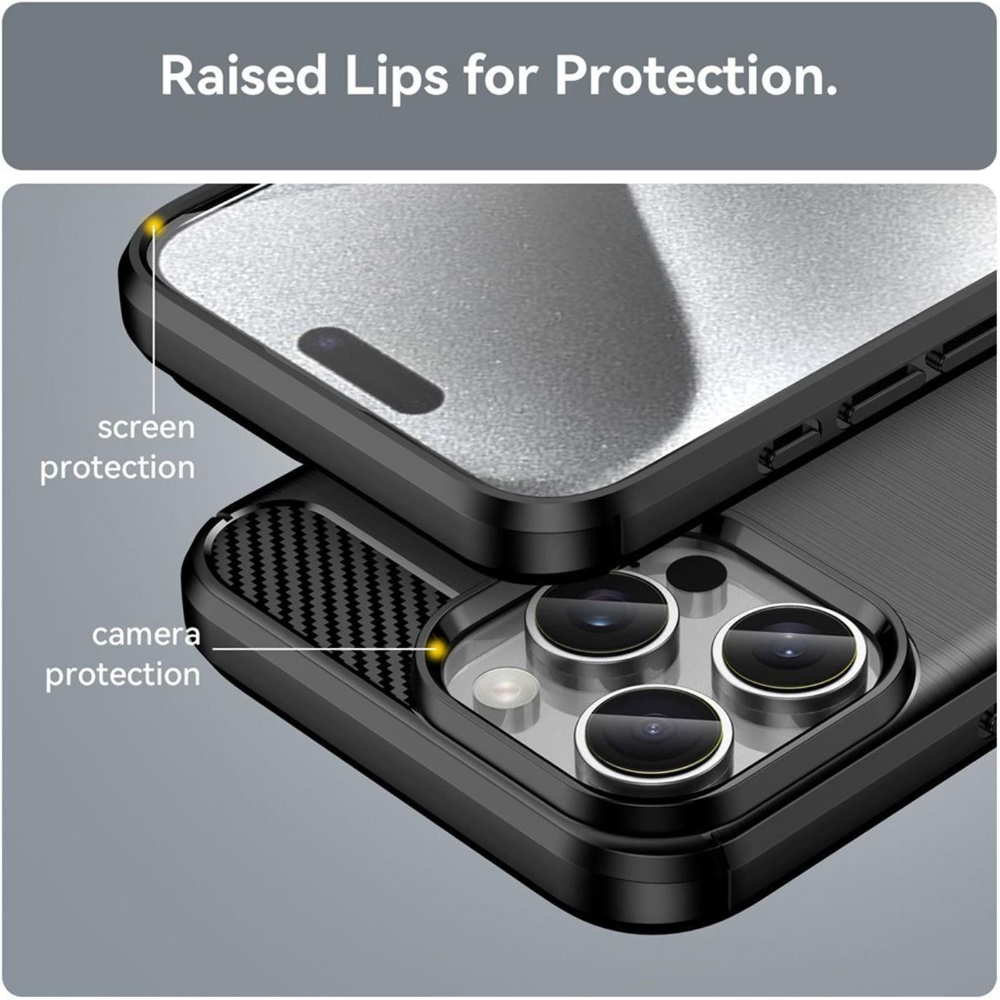 CoolGadget Handyhülle Carbon Handy Hülle für Apple iPhone 16 Pro 6,3 Zoll, robuste Telefonhülle Case Schutzhülle für iPhone 16 Pro Hülle