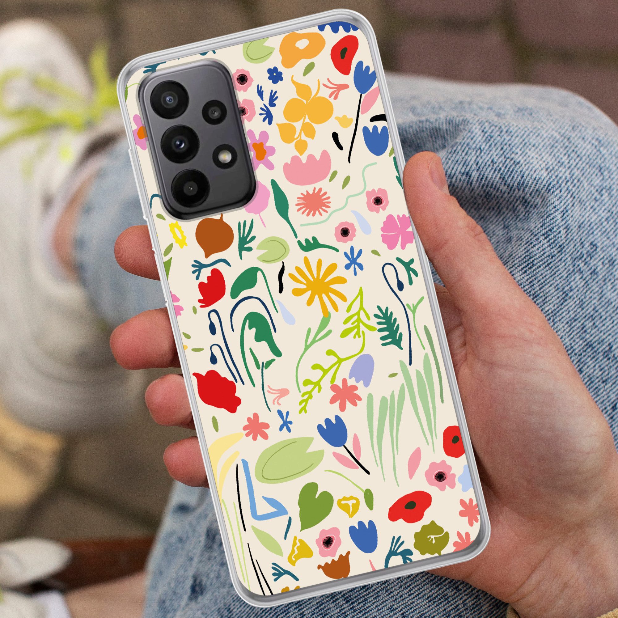 MuchoWow Handyhülle für Samsung Galaxy A23 5G Blumen - Muster - Pflanzen, Smartphone-Bumper, Print, Handy Schutzhülle Dünn