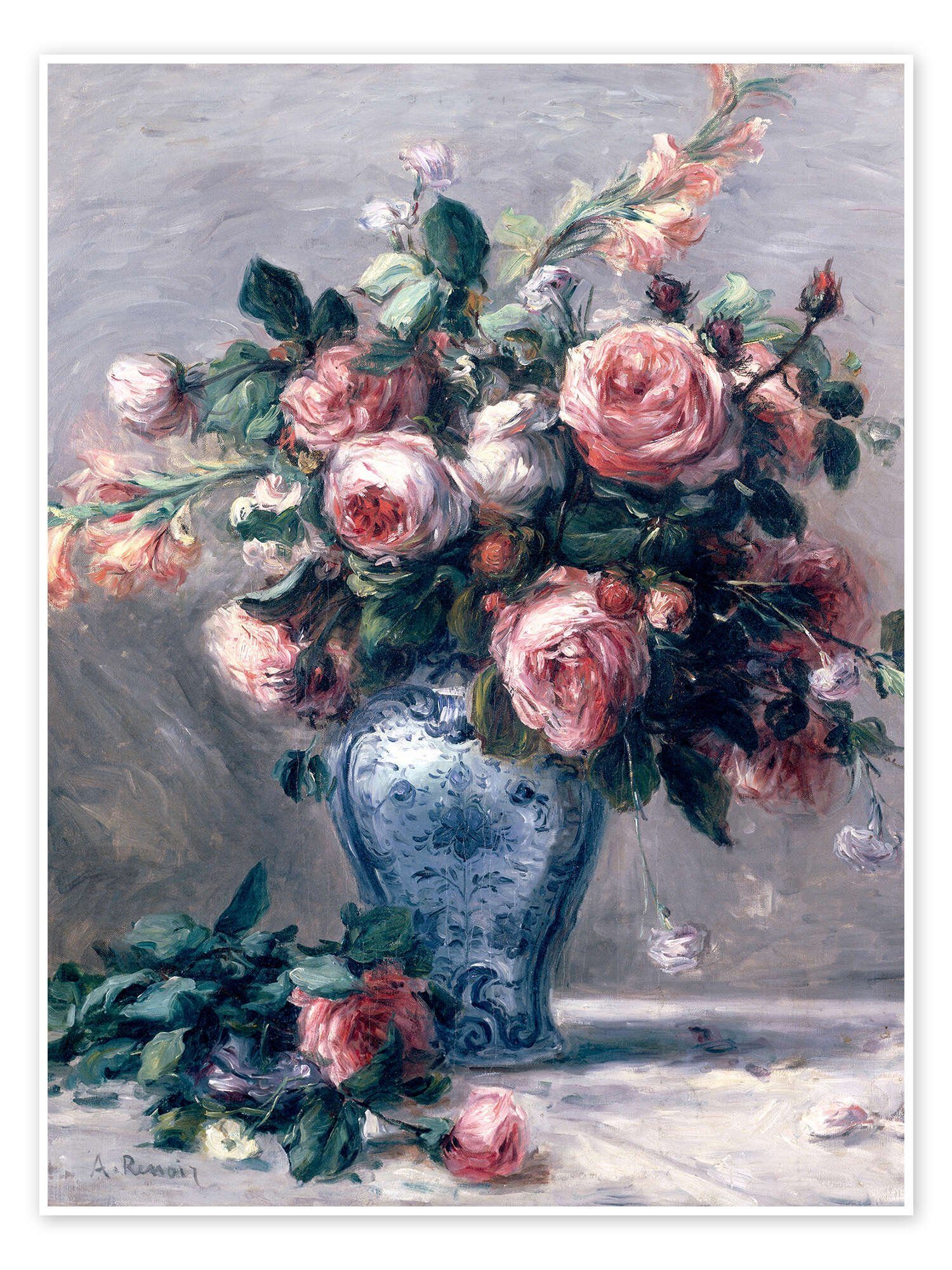 Posterlounge Poster Pierre-Auguste Renoir, Vase mit Rosen, Malerei