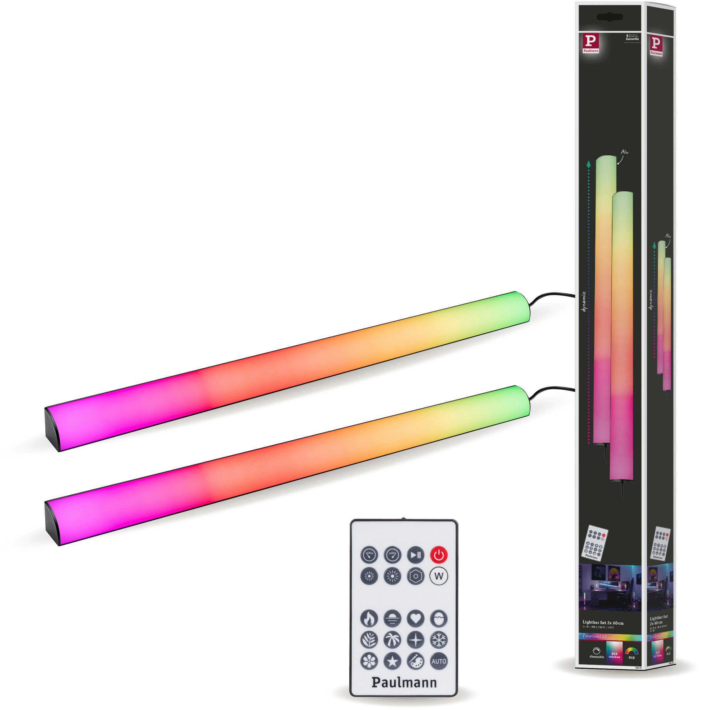 Paulmann LED-Streifen EntertainLED Lightbar Dynamic Rainbow RGB 30x30mm  2x1W 2x48lm, 2-flammig, 2er Set inkl. USB-Steckeradapter, Fernbedienung und  Netzteil