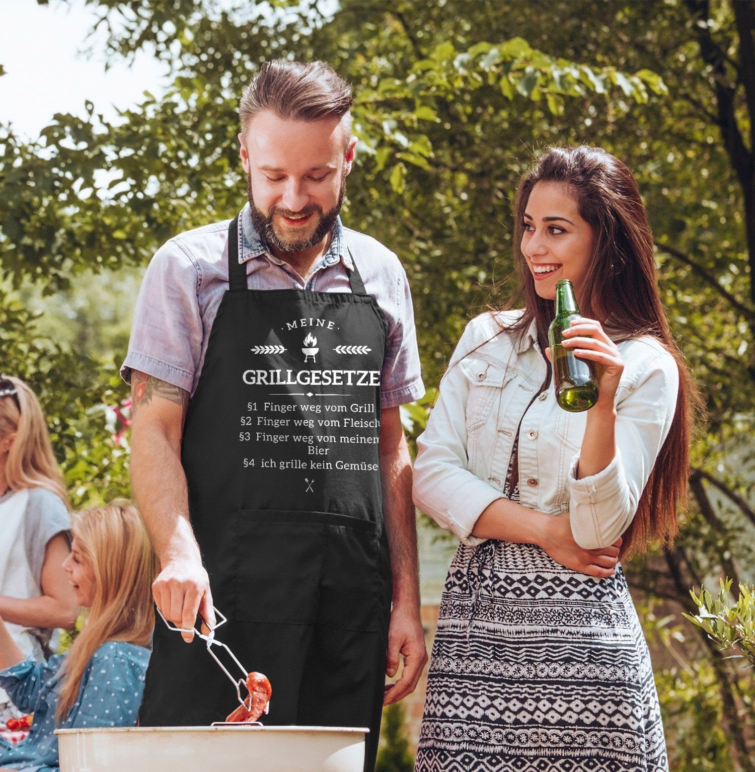 MoonWorks Grillschürze Grill-Schürze für Männer mit Spruch Grillgesetze Baumwoll-Schürze Küchenschürze Moonworks®, mit kreativem Aufdruck