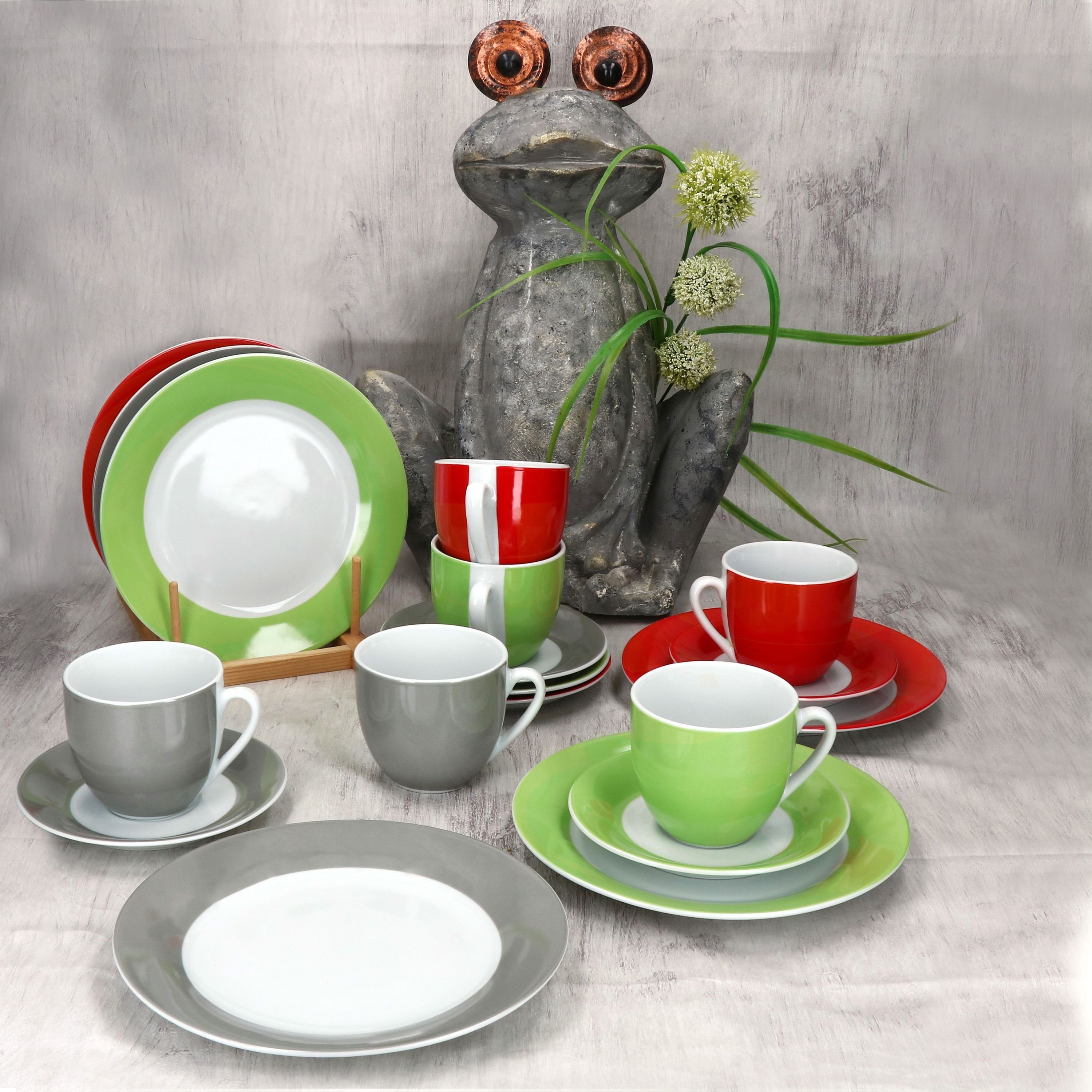 MamboCat Kaffeeservice 18tlg Kaffeeservice Variant Trio Porzellan Tassen Untertassen Teller, Porzellan