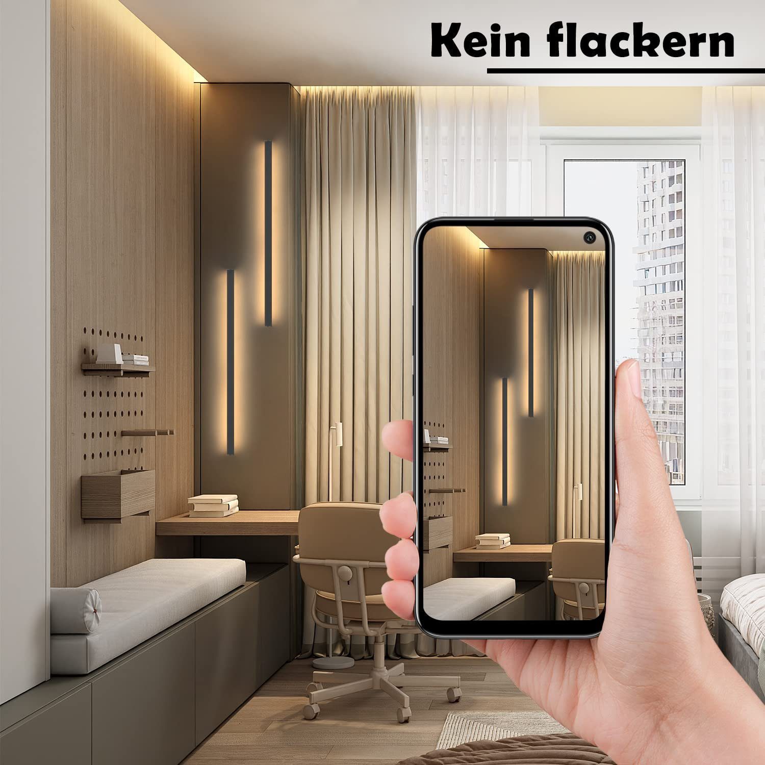 ZMH LED Wandleuchte Innen Schwarz 60/80/100CM Wandlampe 3000K Modern Flur Schlafzimmer, Hochwertige Material, LED fest integriert, Warmweiß, Schwarze Bettlampe Wandbeleuchtung für Treppenhaus