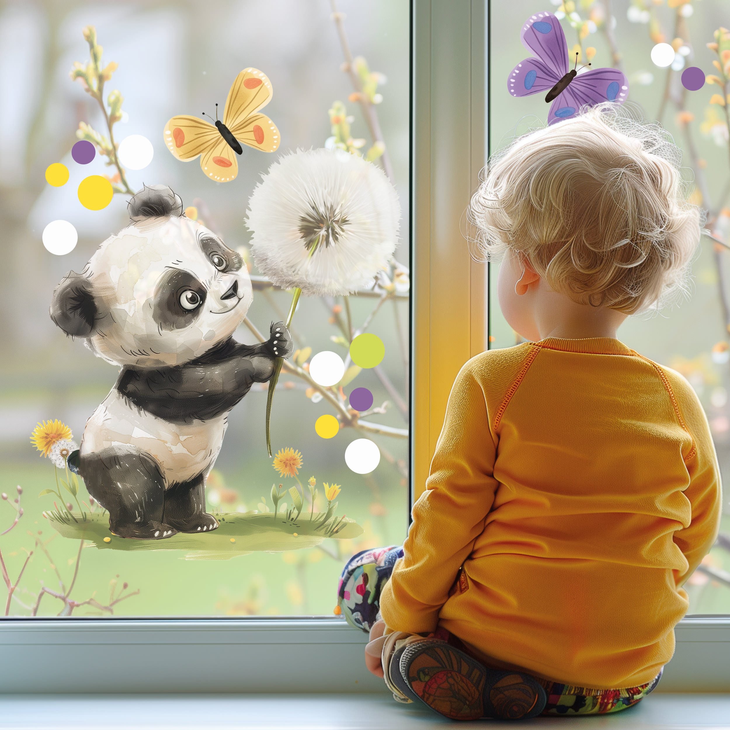 Sunnywall Fensterdekoration wiederverwendbares Fensterbild niedlicher Panda günstig online kaufen