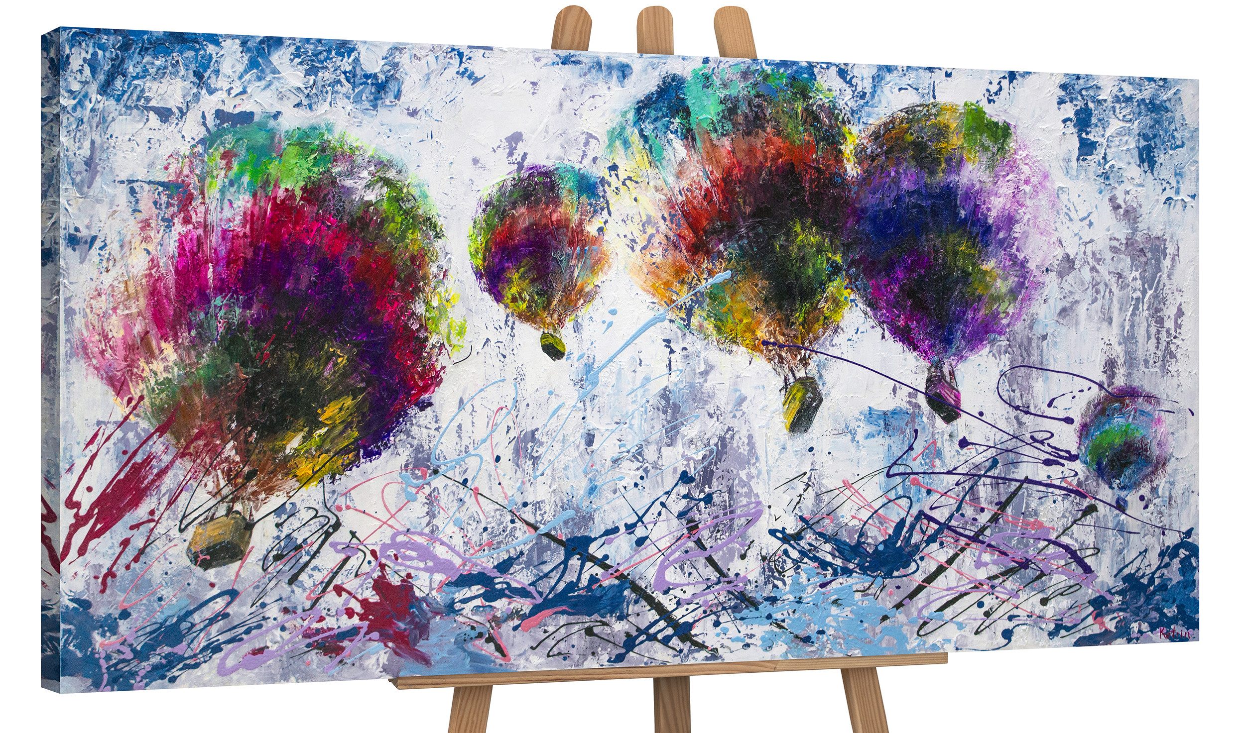 YS-Art Gemälde Freiflug, Landschaft, Wandbild Heißluftballons auf Leinwand Bild Handgemalt Abstrakt