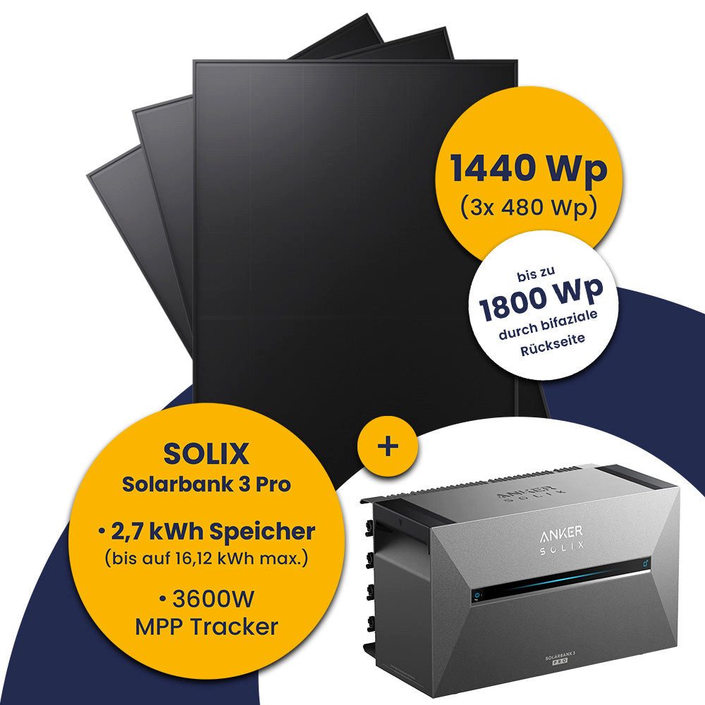 Kleines Kraftwerk Balkonkraftwerk, 1440 W, Monokristallin, (ohne Halterung), 3 x 480W, Anker Solarbank 3 Pro