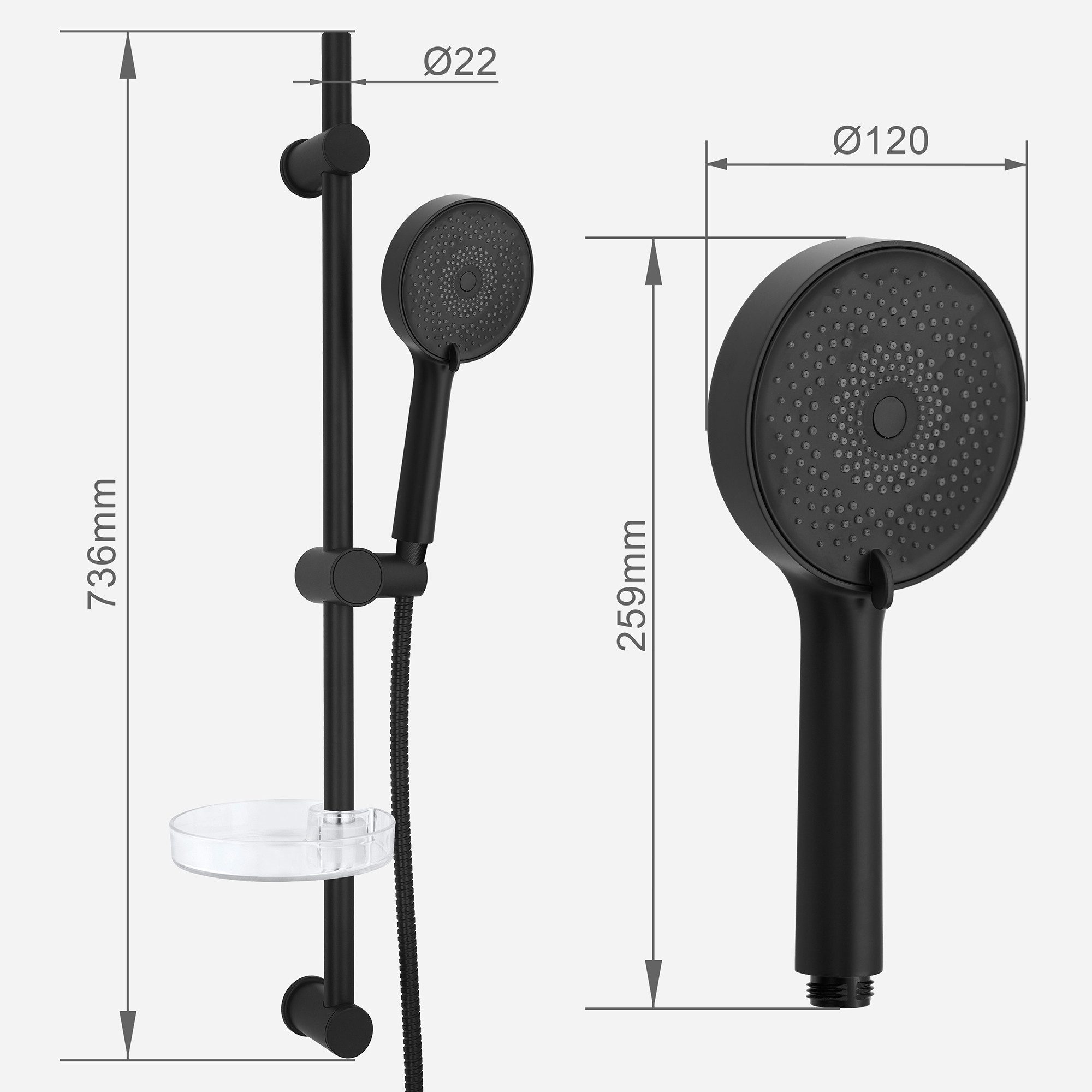 Euroshowers GmbH Stangenbrause-Set Brausestangen-Set EuroFlux Schwarz 75 cm 3 Strahlarten, Höhe 25.9 cm, 3 Strahlart(en)