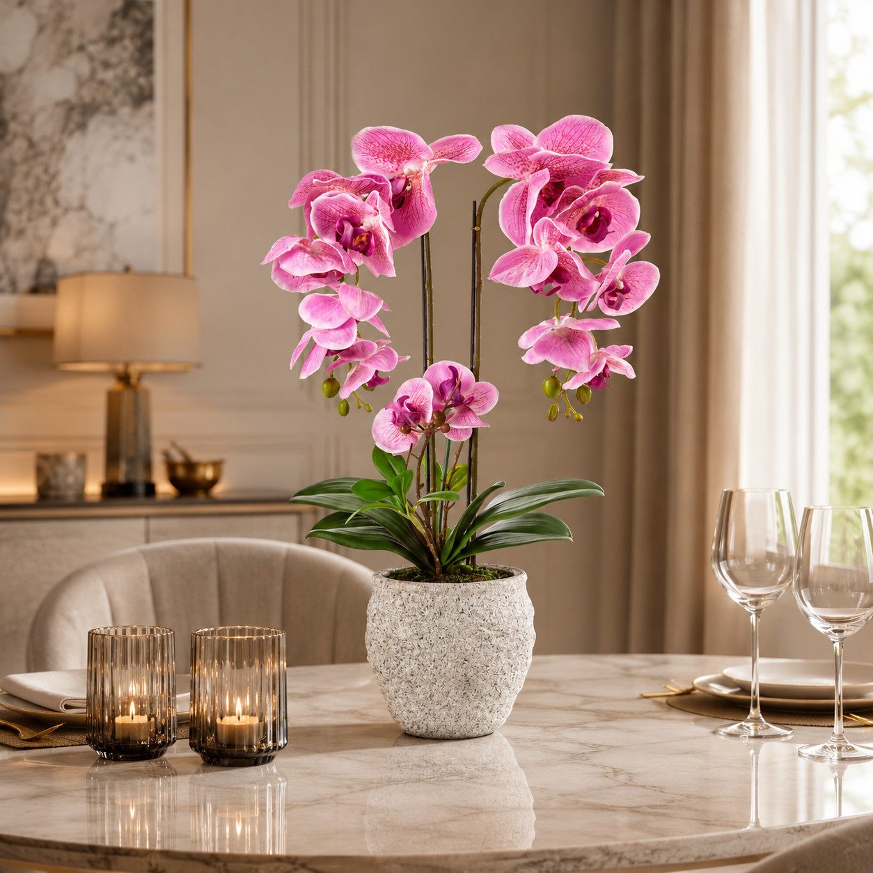 Kunstorchidee PASCH® Orchidee künstlich wie echt (60cm) in Urban Stone Töpfen Orchidee, PASCH, Real Touch Blüten, Handgefertigter Stone Cube – Bild 2 von 5