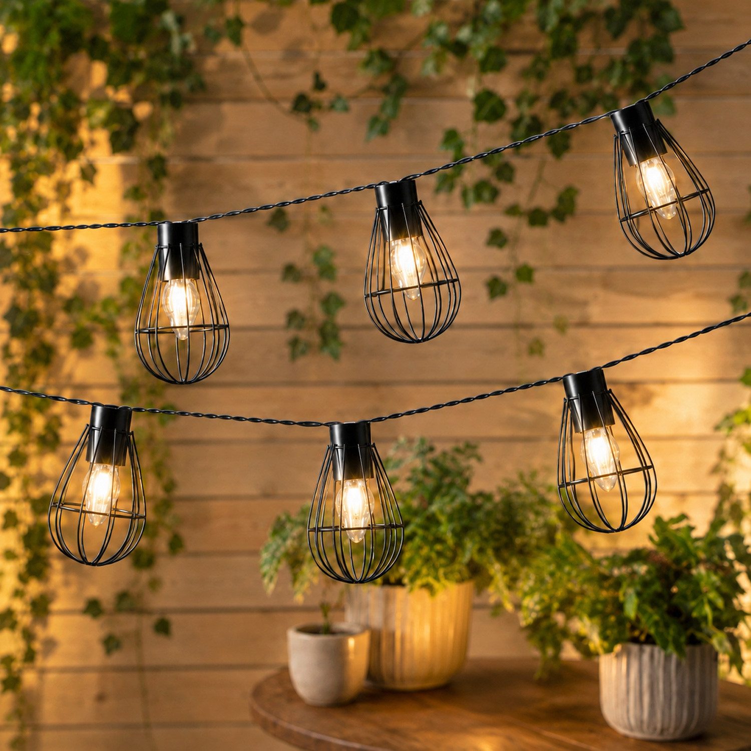 MARELIDA LED-Lichterkette LED Solar Lichterkette INDUSTRIAL 8 Gitterlampen Garten Balkon 1,5m, 8-flammig