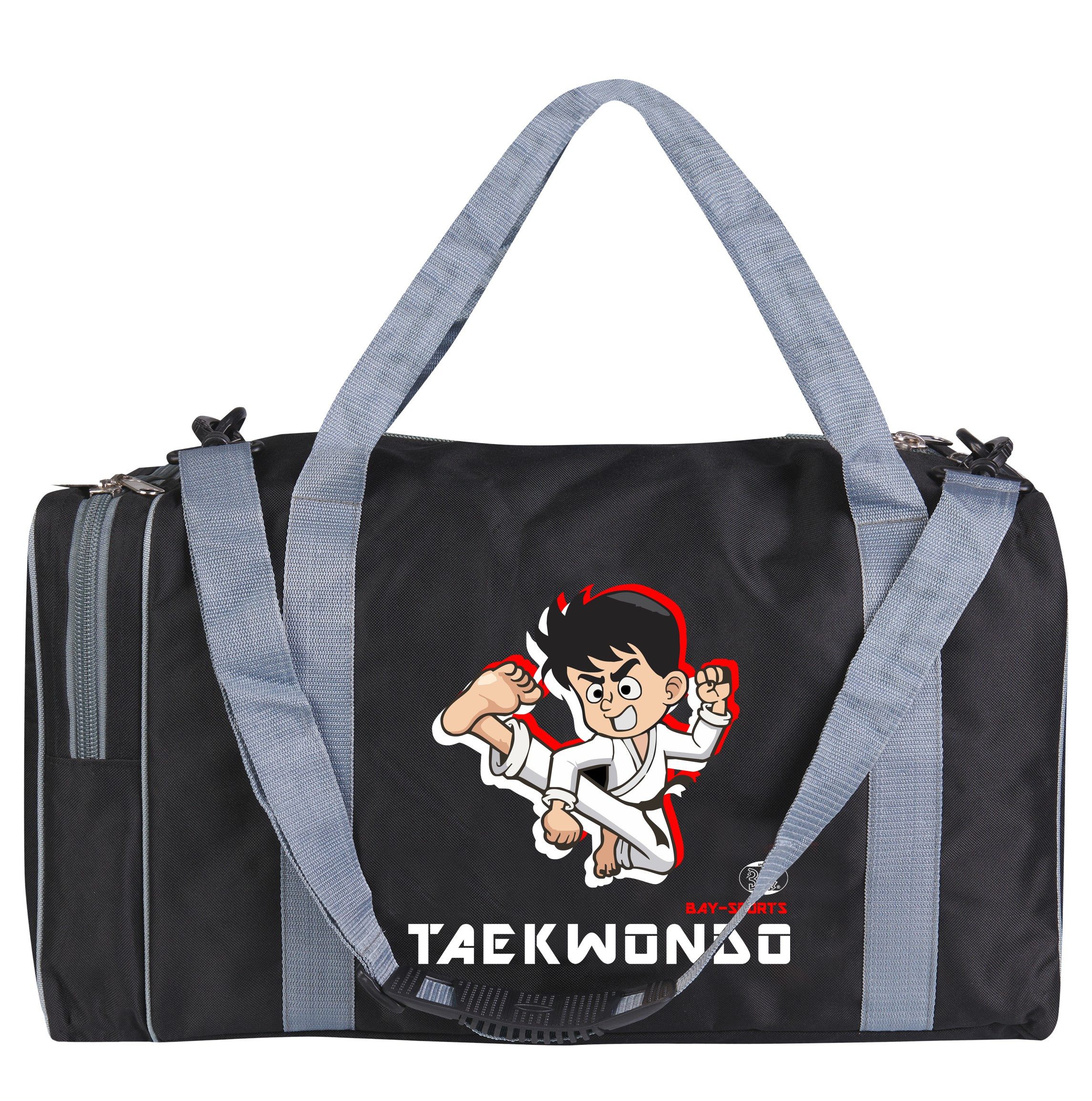 BAY-Sports Sporttasche Taekwondo Trainingstasche für Kinder Tae Kwon Do Kindertasche TKD grau (Stück), Für kleine Nachwuchsfighter, 50 cm, aufgeweckten Design Mädchen/Jungs
