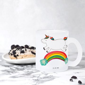 Mr. & Mrs. Panda Teeglas Einhorn Regenbogen - Transparent - Geschenk, Teetasse aus Glas, Unico, Premium Glas, Satinierte Oberfläche