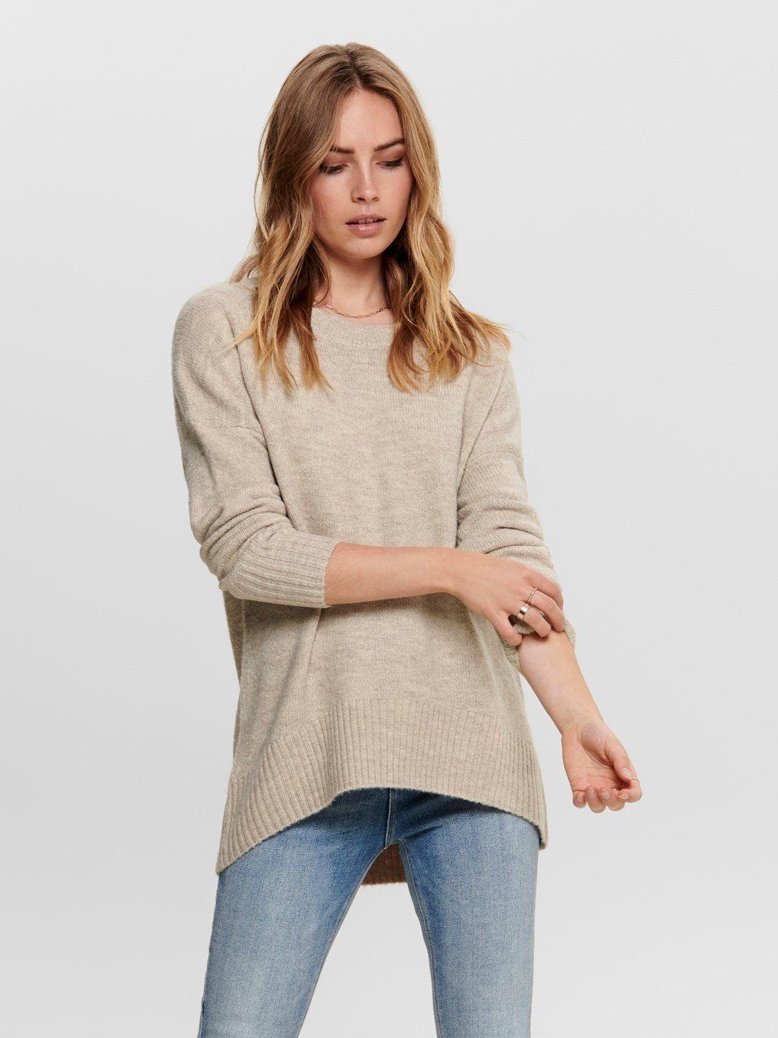 ONLY Sweater Strickpullover Damen Strick-Pullover Pulli OnlNanjing Rundhals Only Beige
