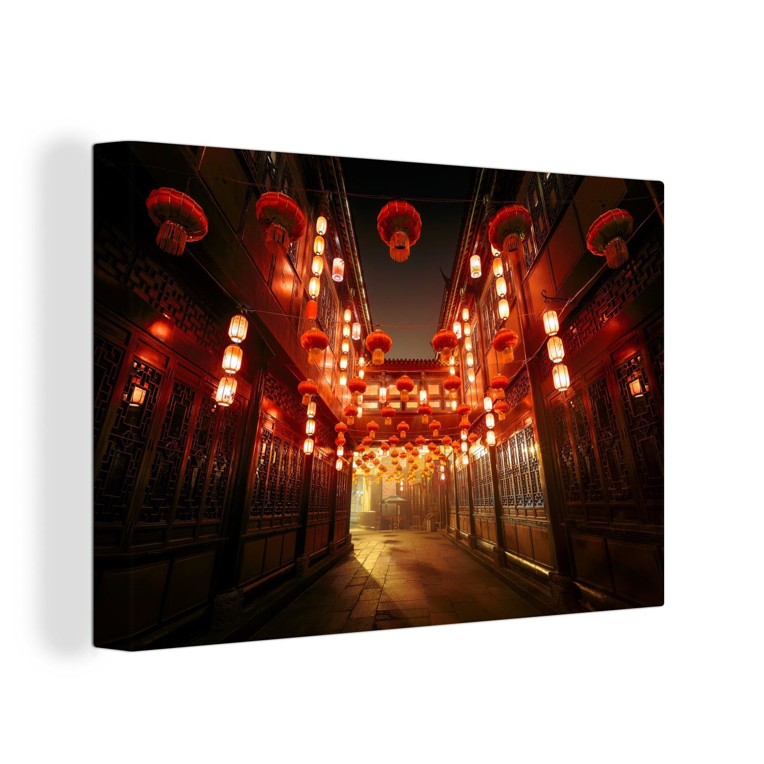OneMillionCanvasses® Leinwandbild Laternen in den Straßen von Chengdu, (1 St), Wandbild Leinwandbilder, Aufhängefertig, Wanddeko, 30x20 cm