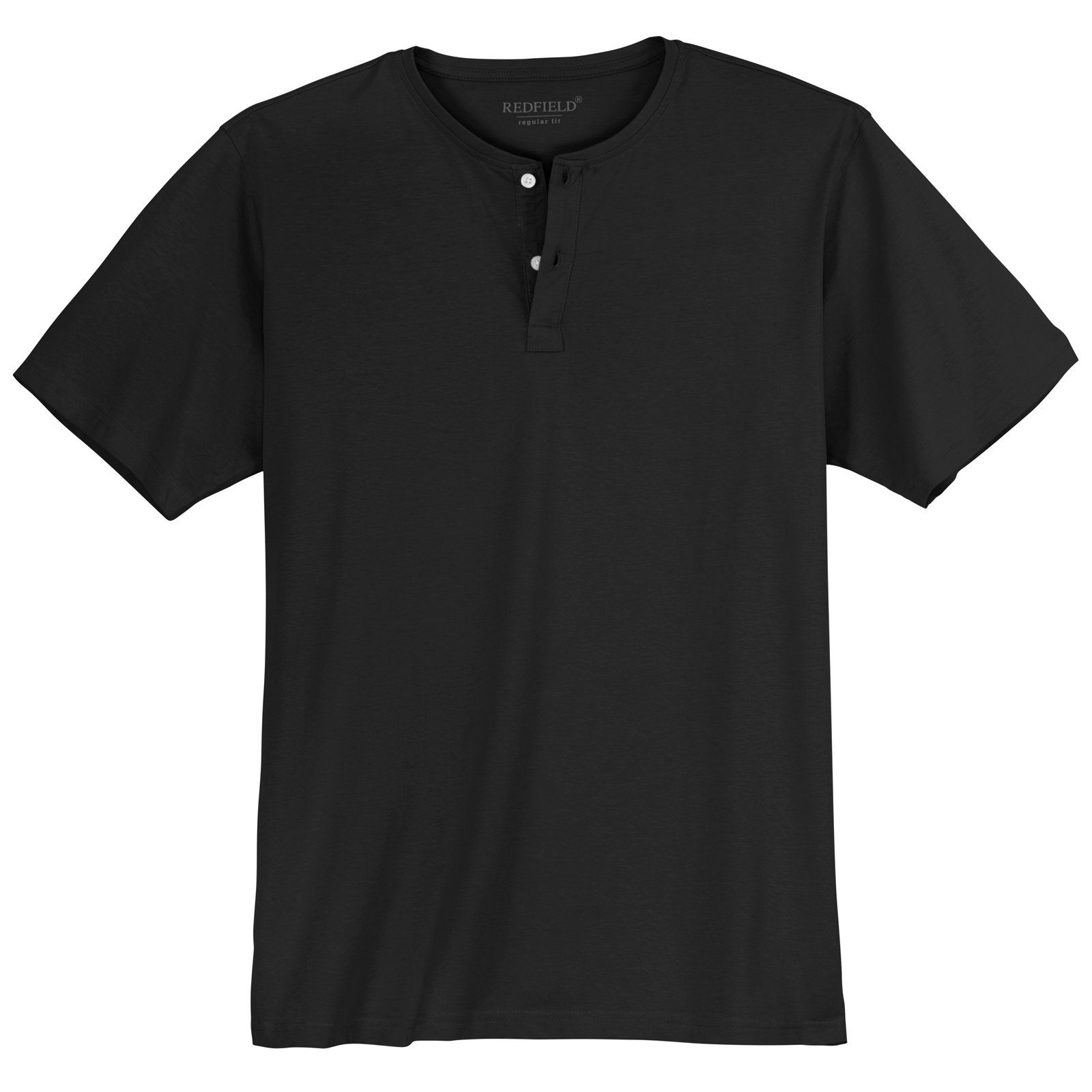 Knopfleiste T-Shirt mit Serafino Rundhalsshirt Übergrößen redfield Redfield schwarz