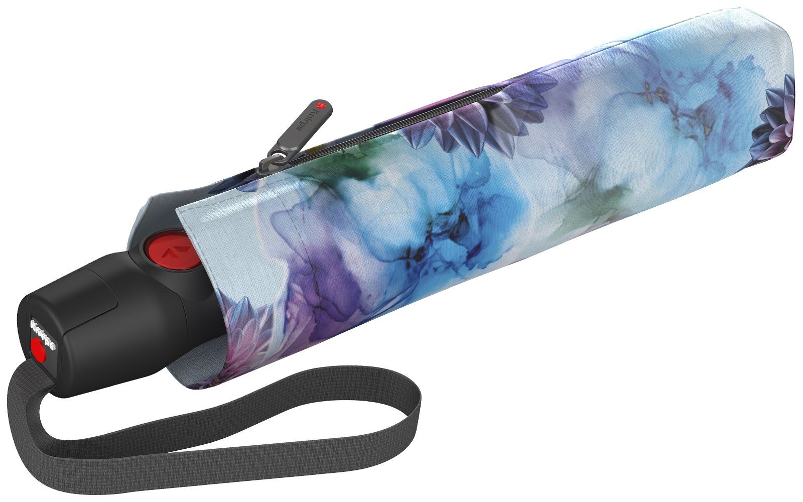 Knirps® Taschenregenschirm T.200 Damen-Schirm mit Auf-Zu-Automatik, blau-lila mit schönem Blumen-Design