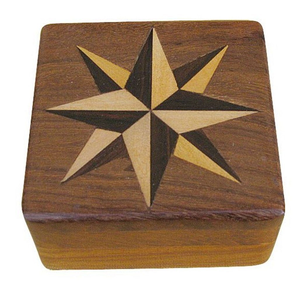 Linoows Dekoobjekt Kompass In Holzbox Tischkompass, Windrosenblatt, mit Scheiben einer