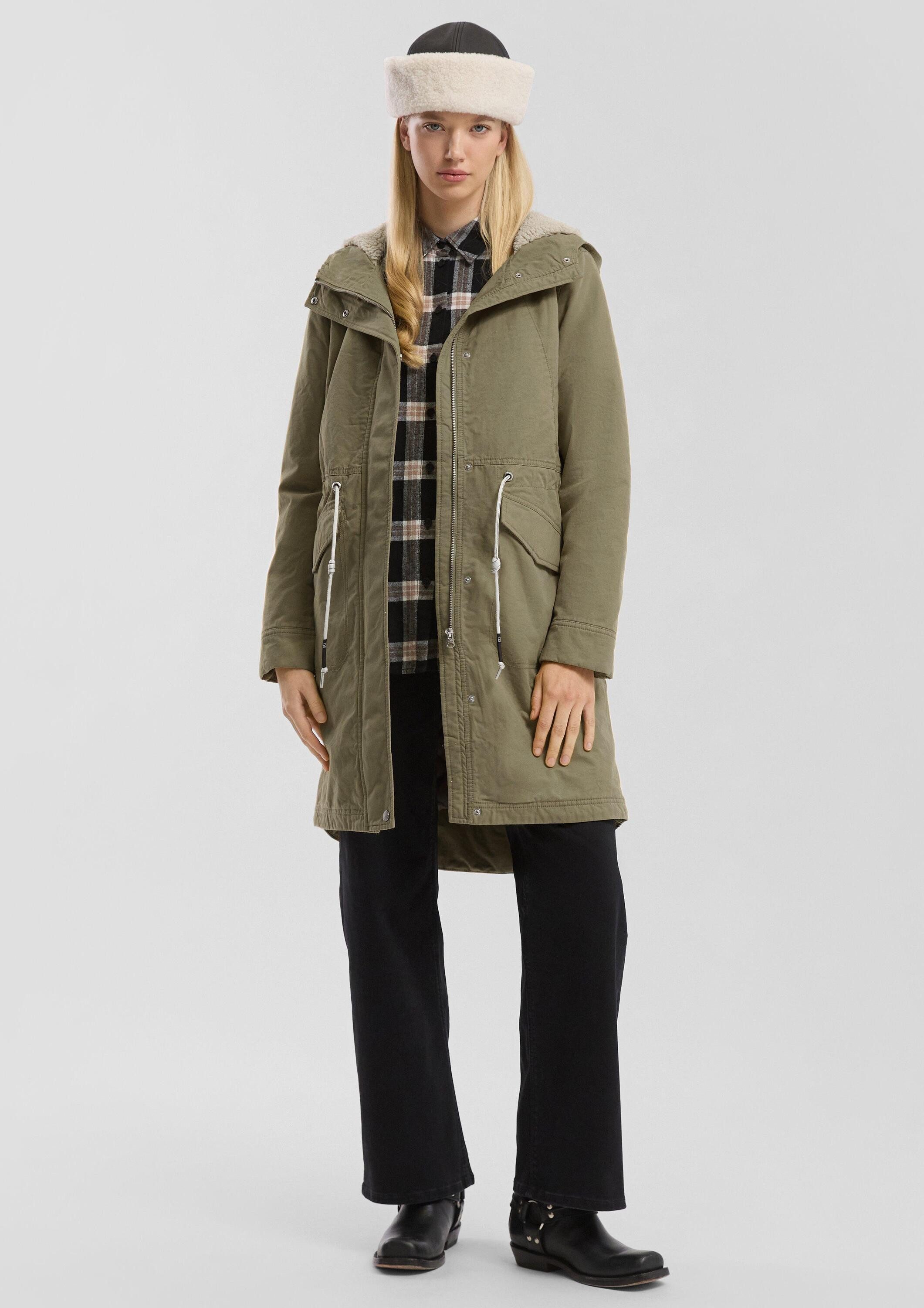 QS Parka Outdoor-Jacke Gefütterter Parka mit Teddyplüsch in der Kapuze