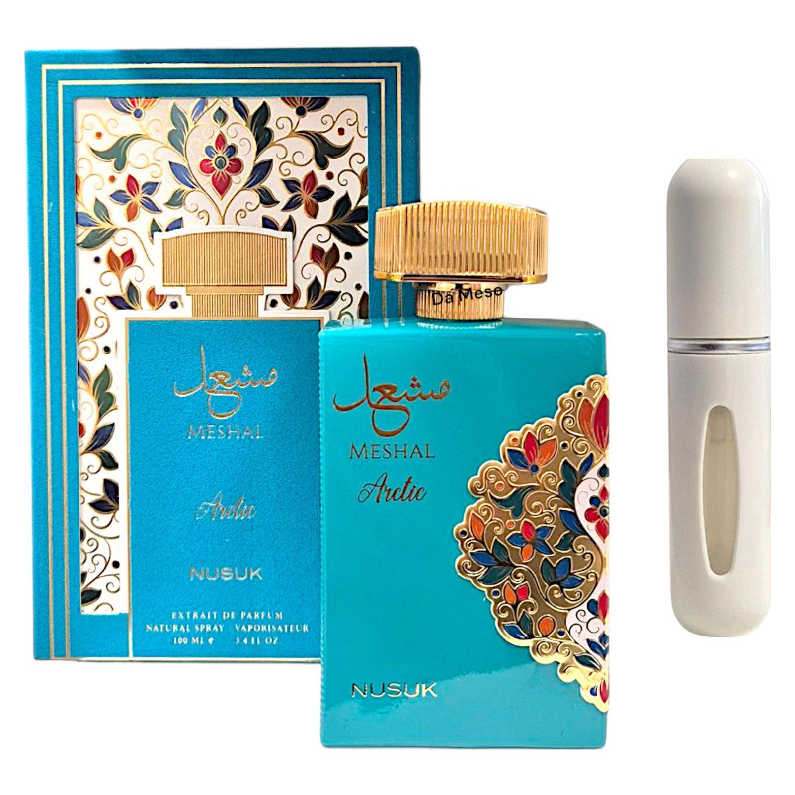 Nusuk Duft-Set Meshal Arctic Extrait de Parfum 100ml + Parfümzerstäuber (leer)