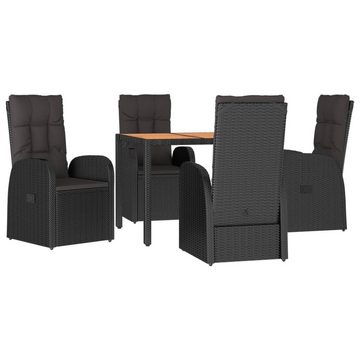 vidaXL Garten-Essgruppe 5-tlg. Garten-Essgruppe mit Kissen Schwarz Poly Rattan, (1-tlg)