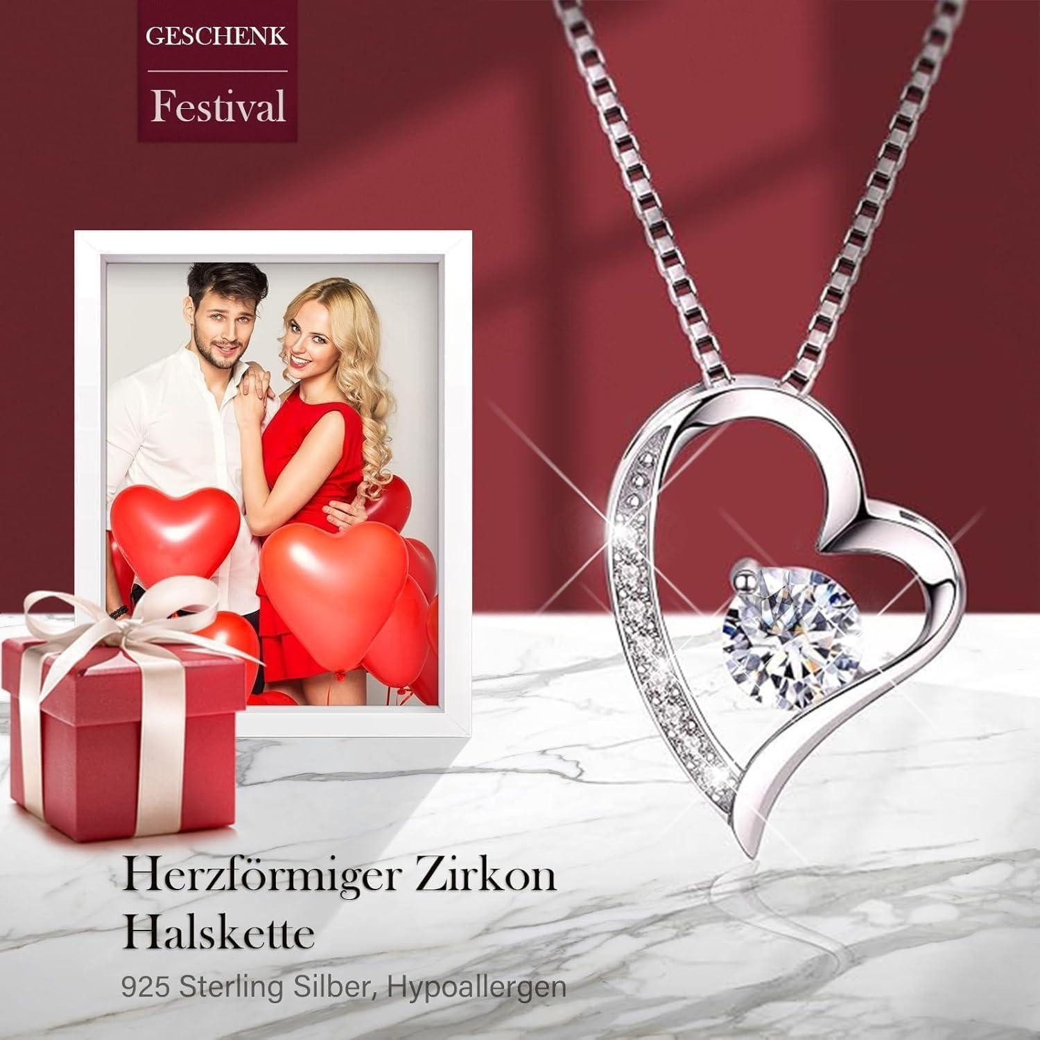 LuxusKollektion Geschenkbox Rote Eternal Rose Herz Damen Halskette 925 Silber Kette Ewige Rosen – Bild 5 von 5