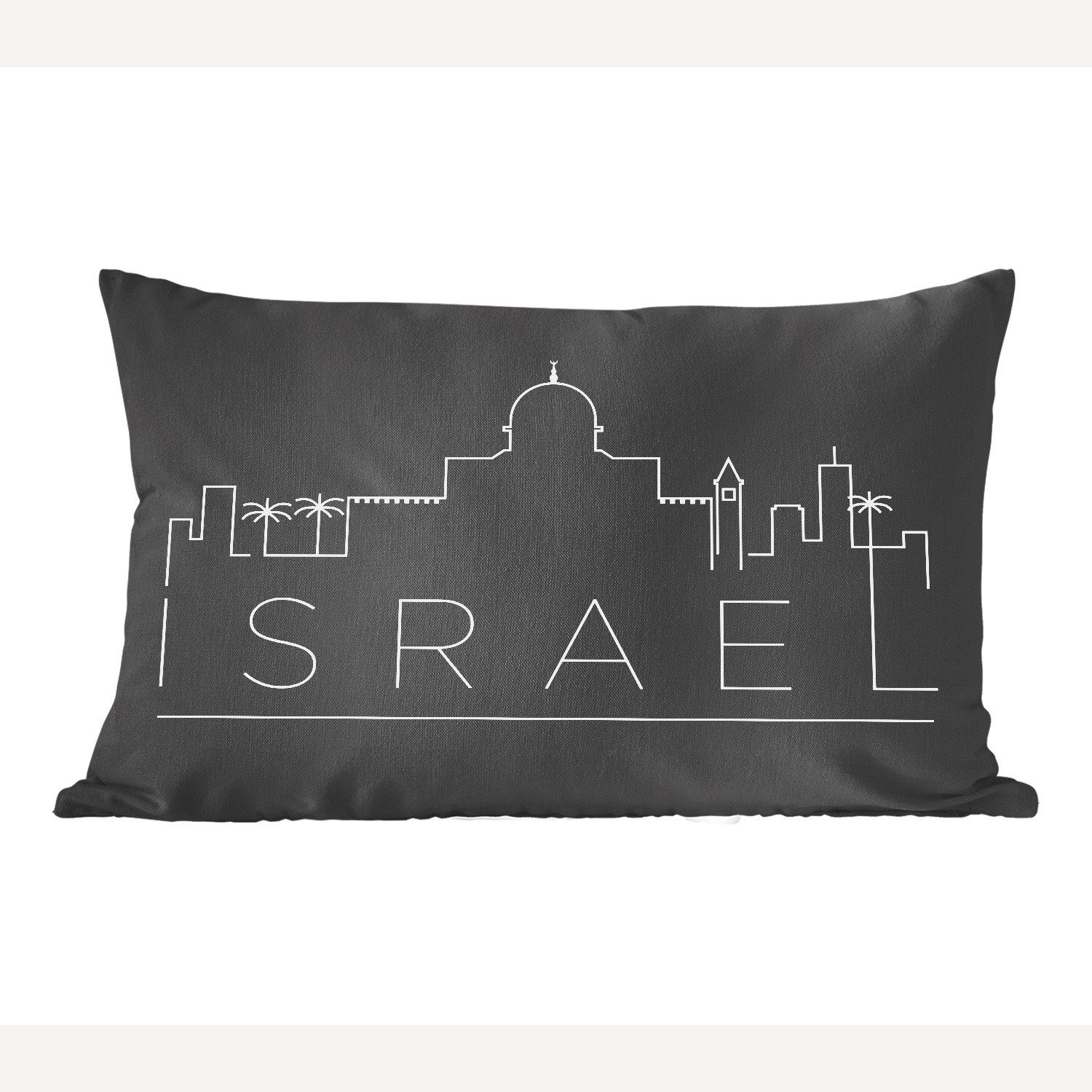 MuchoWow Dekokissen Skyline "Israel" schwarz, Wohzimmer Dekoration, Zierkissen, Dekokissen mit Füllung, Schlafzimmer