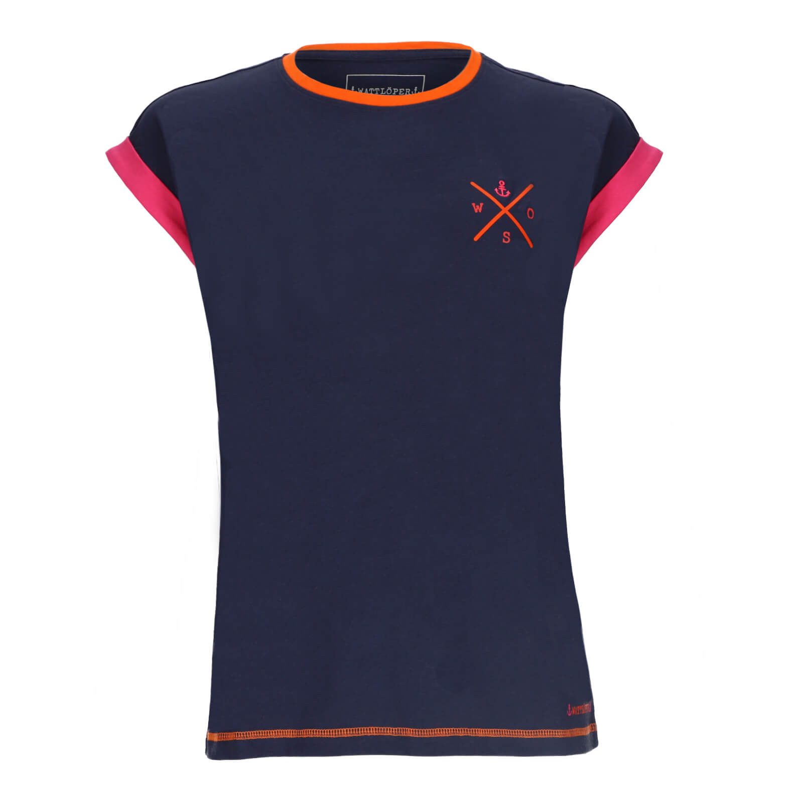 Wattlöper T-Shirt 11175 Damen Kurzarm-Shirt mit Schriftzug X-Stick "Anker-O-S-W" Sommershirt & Freizeitshirt aus Baumwolle mit Rundhalsausschnitt