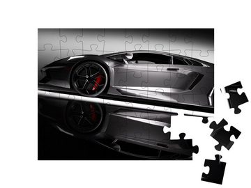 puzzleYOU Puzzle Grauer schneller Sportwagen im Scheinwerferlicht, 48 Puzzleteile, puzzleYOU-Kollektionen Autos