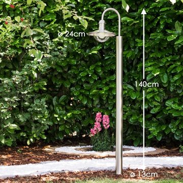 hofstein Außen-Stehlampe »Verna« Außenleuchte Stehleuchte aus Edelstahl in modernem Design, ohne Leuchtmittel, mit Lampenschirmen Glas, Gartenlampe mit E27, IP44