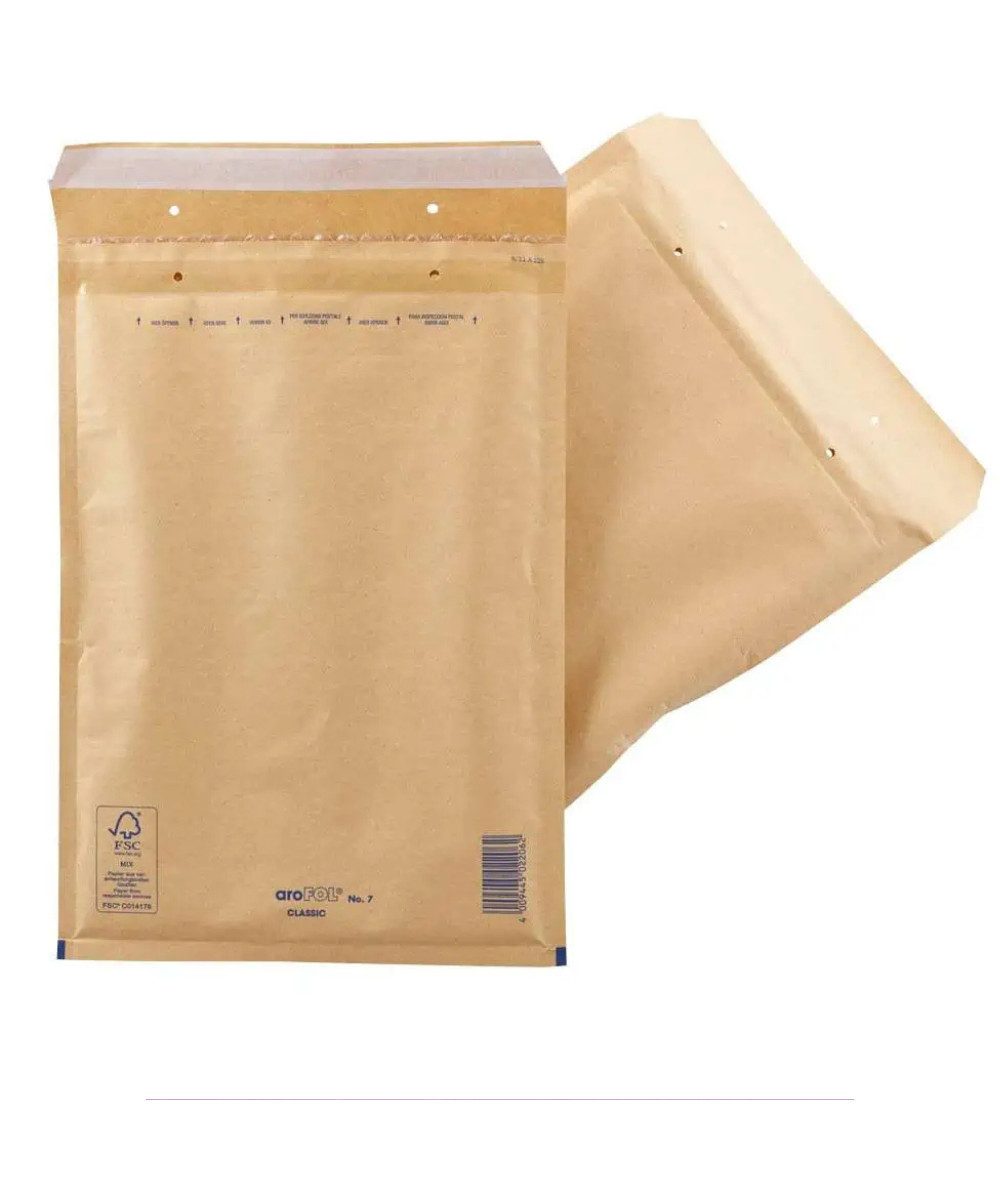 aroFOL® Briefumschlag aroFOL CLASSIC Luftpolstertaschen braun DIN A4, Aufreiß-Perforation, Stanzloch für Musterklammern, recycelbar