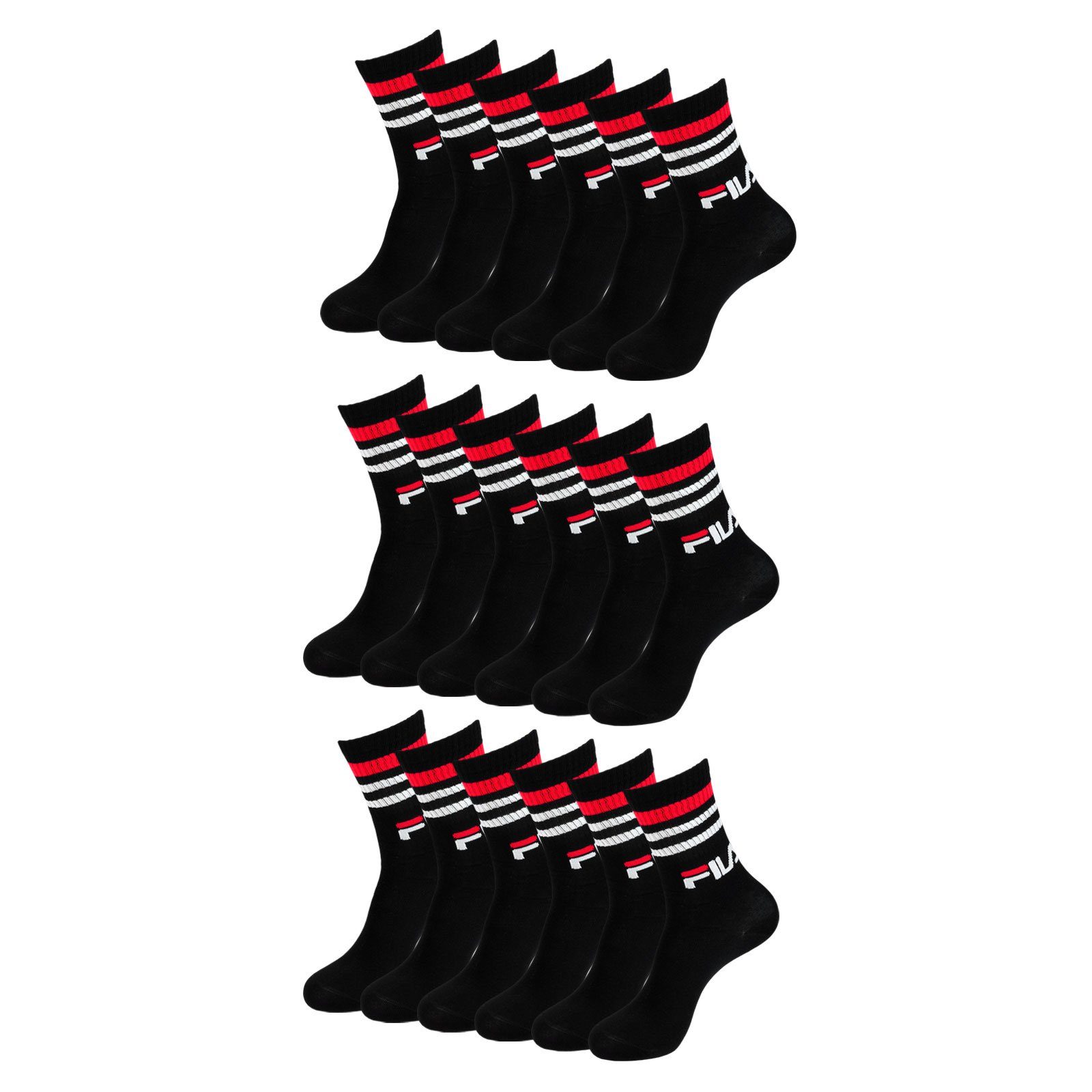 Calze Retrolook Crew Fila Socks im mit Langsocken (9-Paar) sportlichen Rippbündchen
