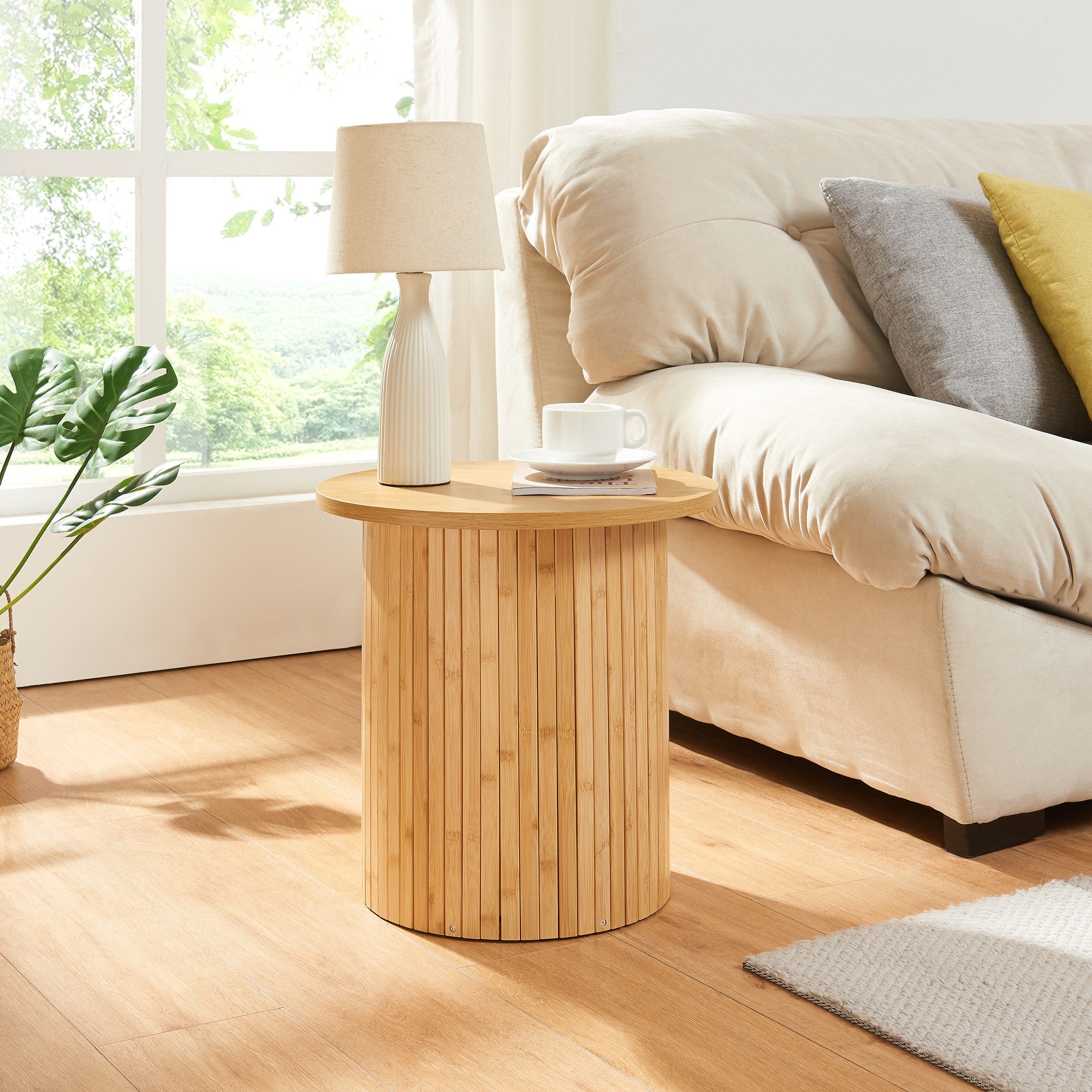 en.casa Beistelltisch, »Ledepid« 40 x Ø40 cm rund Bambus + MDF Natur günstig online kaufen