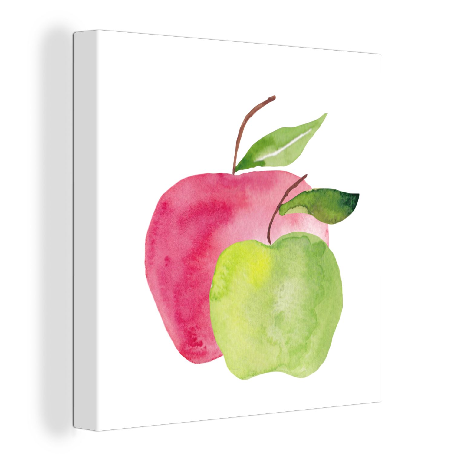 OneMillionCanvasses® Leinwandbild Äpfel - Aquarell - Weiß, (1 St), Leinwand Bilder für Wohnzimmer Schlafzimmer