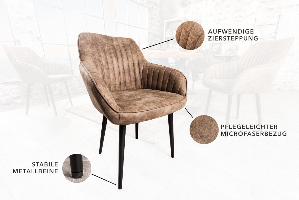 riess-ambiente Polsterstuhl TURIN vintage taupe / schwarz (Einzelartikel, 1 St), Esszimmer · Microfaser · Metall · mit Armlehne · Retro Design