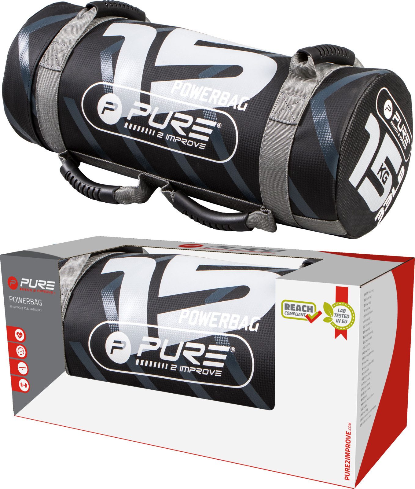 Pure 2 Improve Trainingshilfe Fitness Powerbag 15,0kg - schwarz/grau