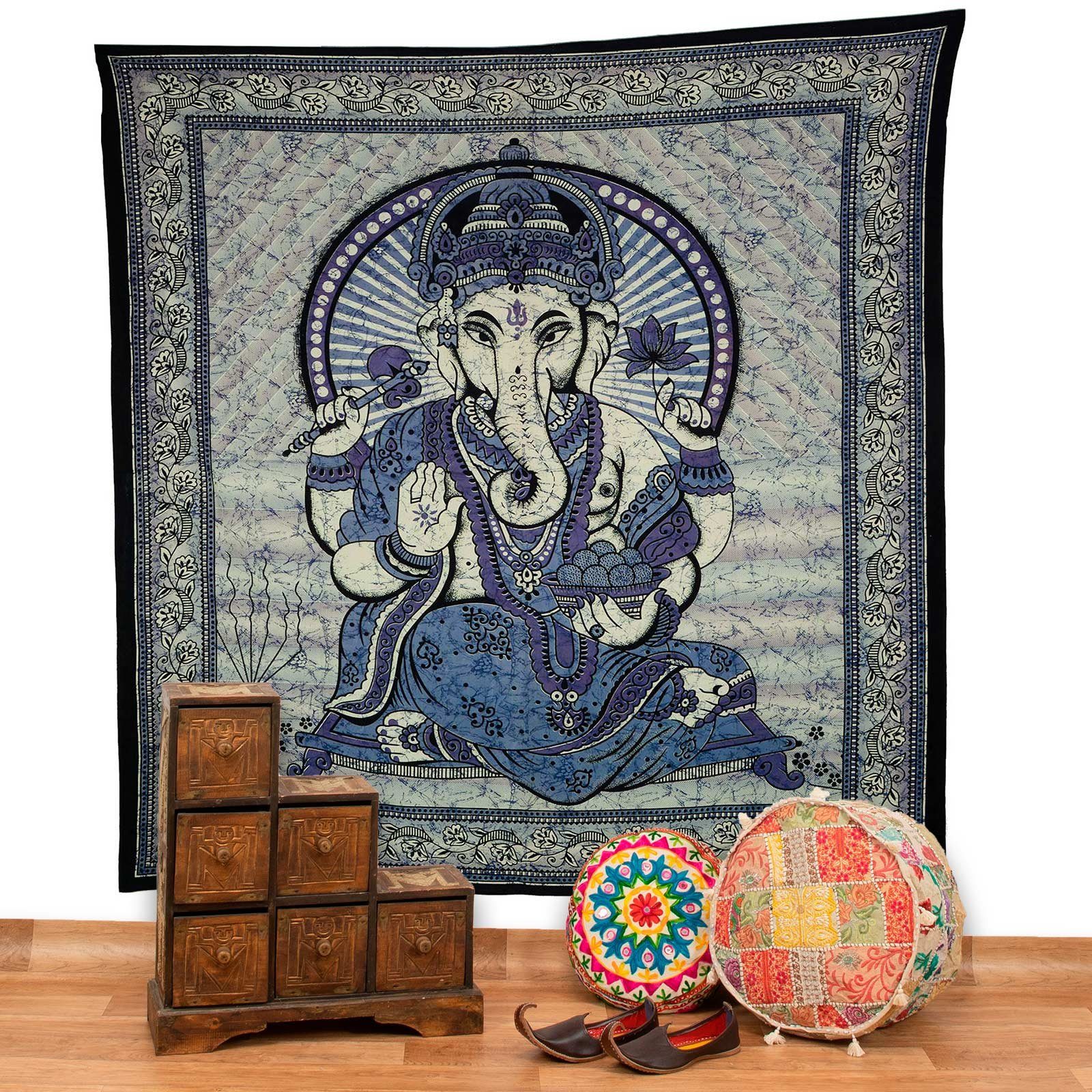 Wandteppich Ganesha Dekotuch Große Tagesdecke Wandbehang Tuch Goa ca. 210 x 230 cm, KUNST UND MAGIE