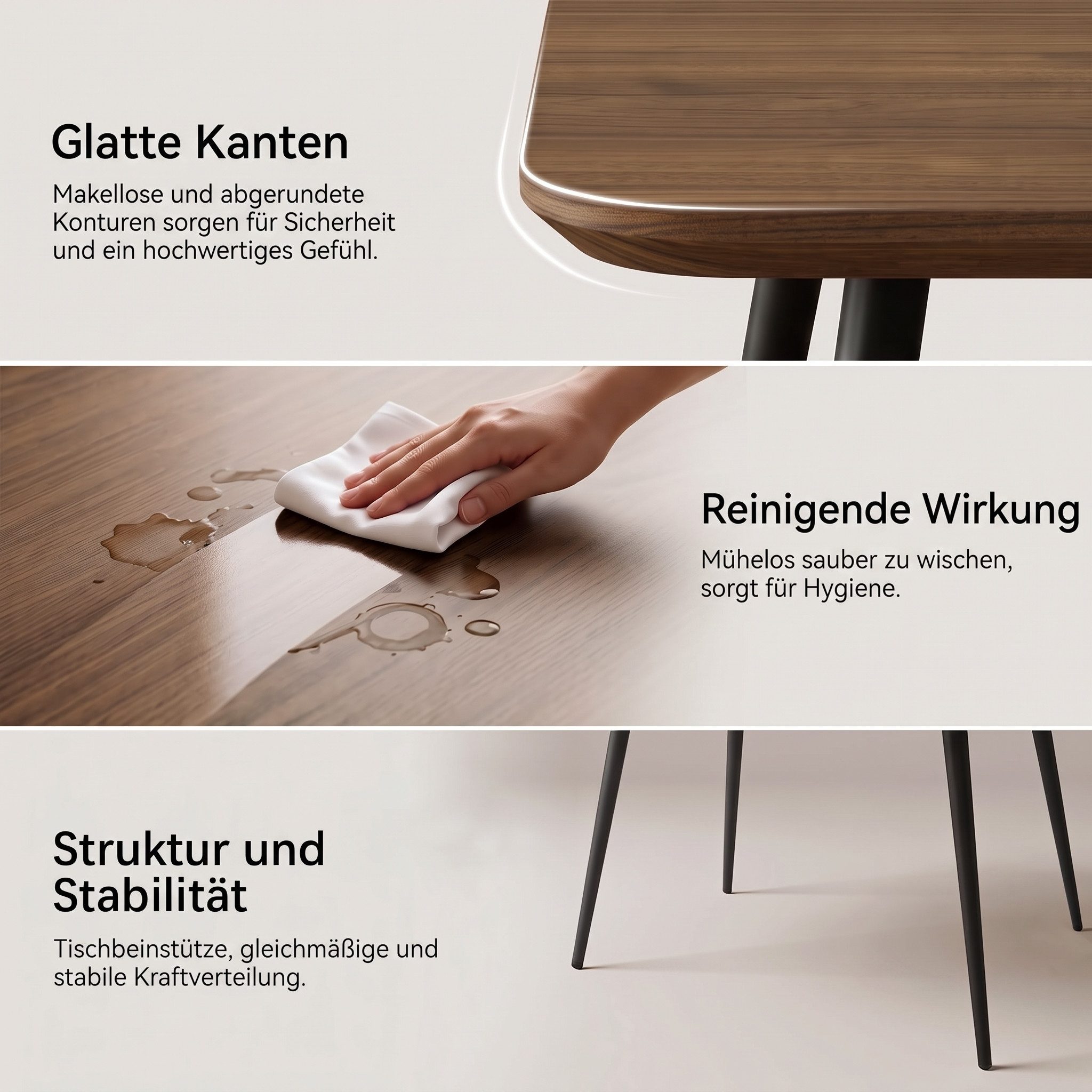 Jiexi Esstisch Esstisch MDF Holzoptik abgerundet moderner Küchentisch Metallbeine – Bild 3 von 5