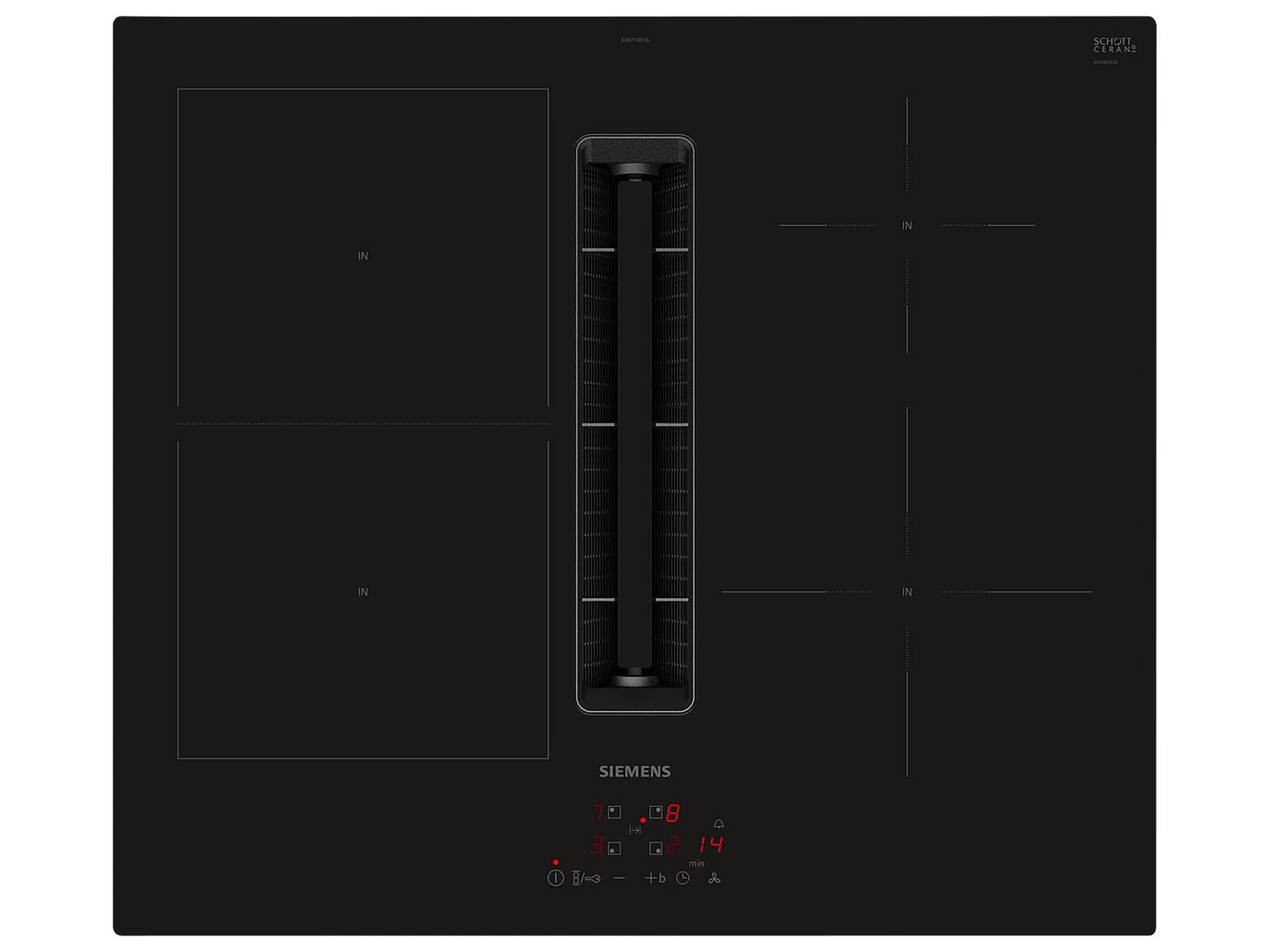 SIEMENS Kochfeld mit Dunstabzug ED611BS16E, Powerboost-Funktion, Timer, TouchControl-Bedienung