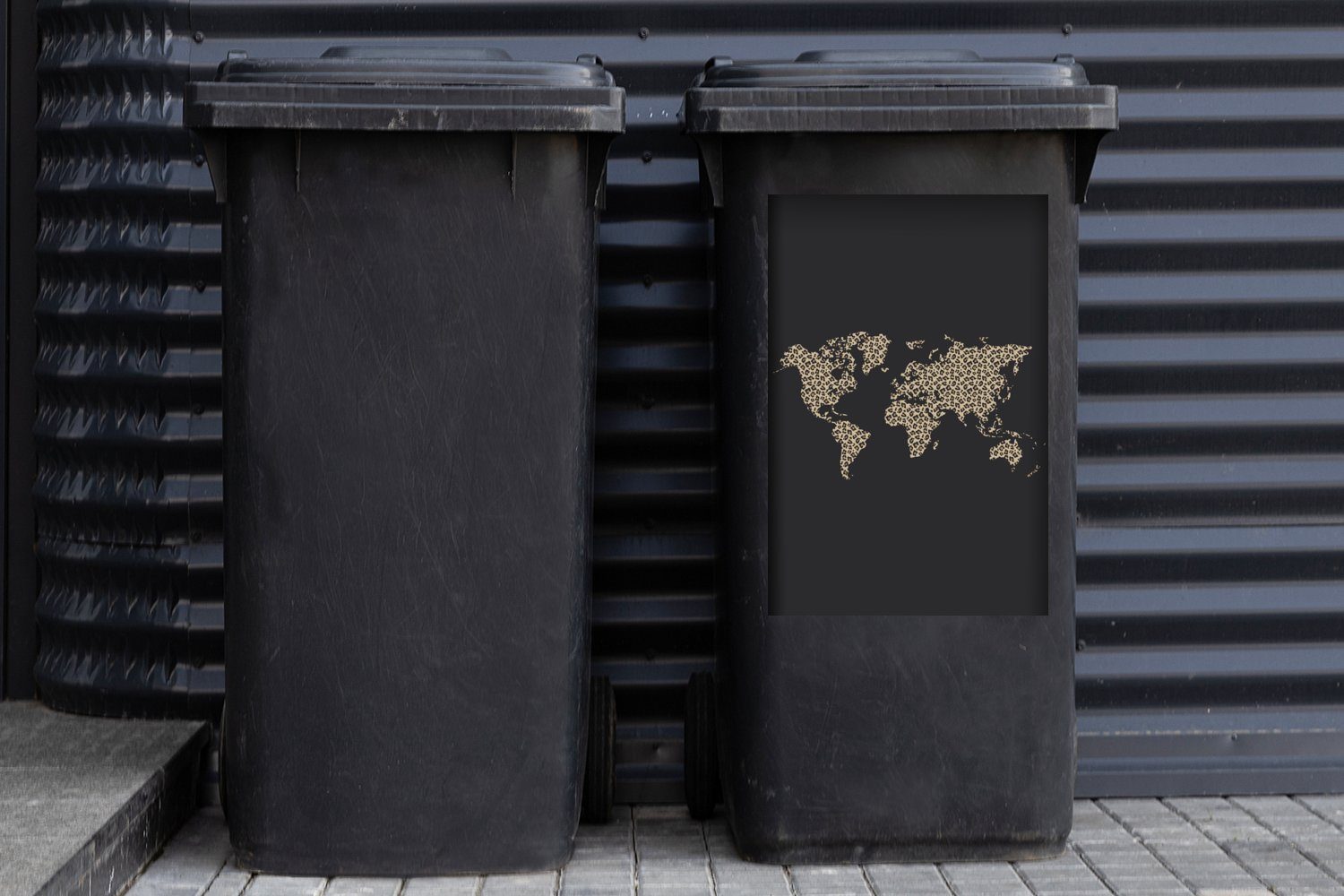 MuchoWow Wandsticker Abfalbehälter (1 Mülltonne, Container, Tiere Mülleimer-aufkleber, - Weltkarte - Leopard Sticker, St)