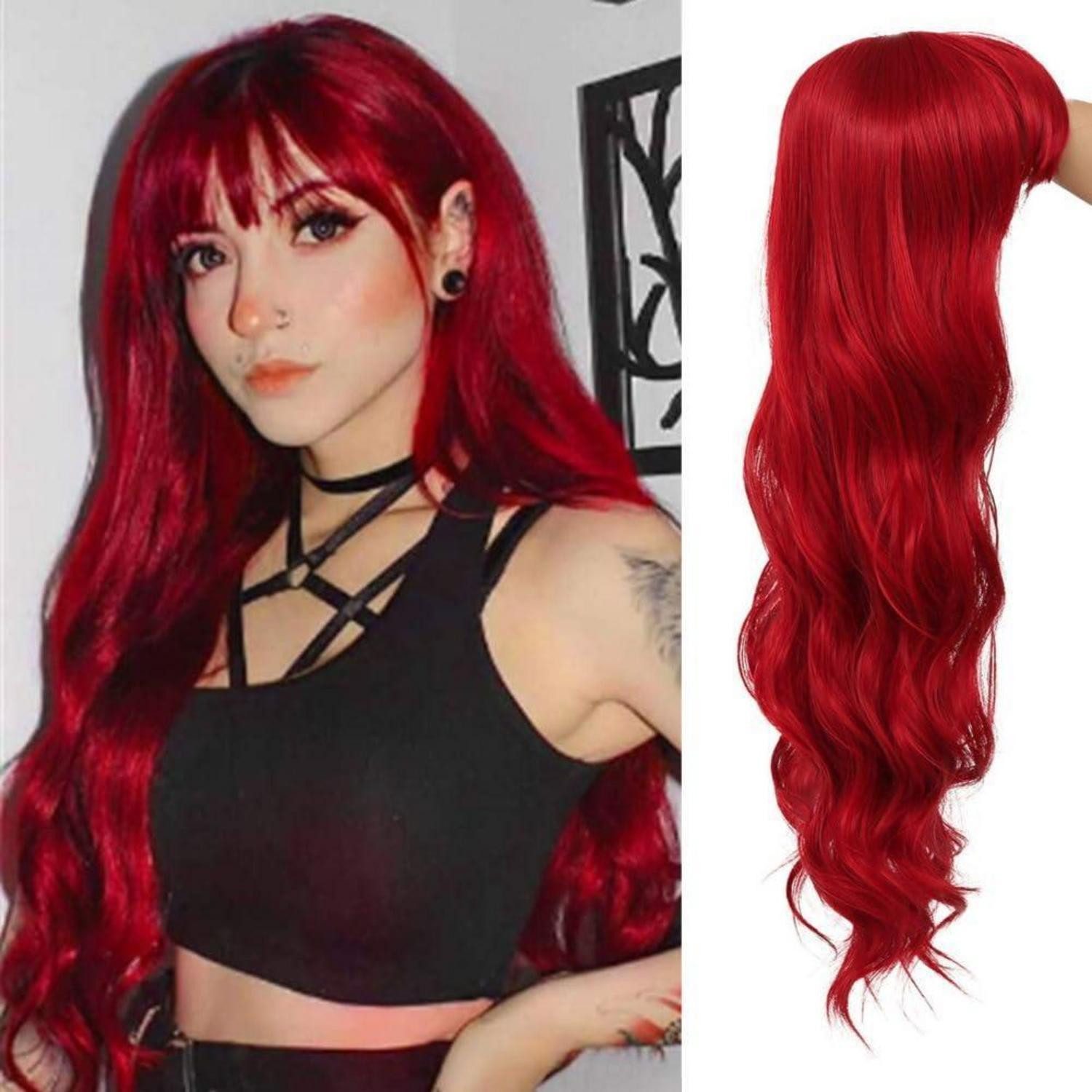 Kostüm-Perücke Perücke Frauen Pony Cosplay Halloween Rot