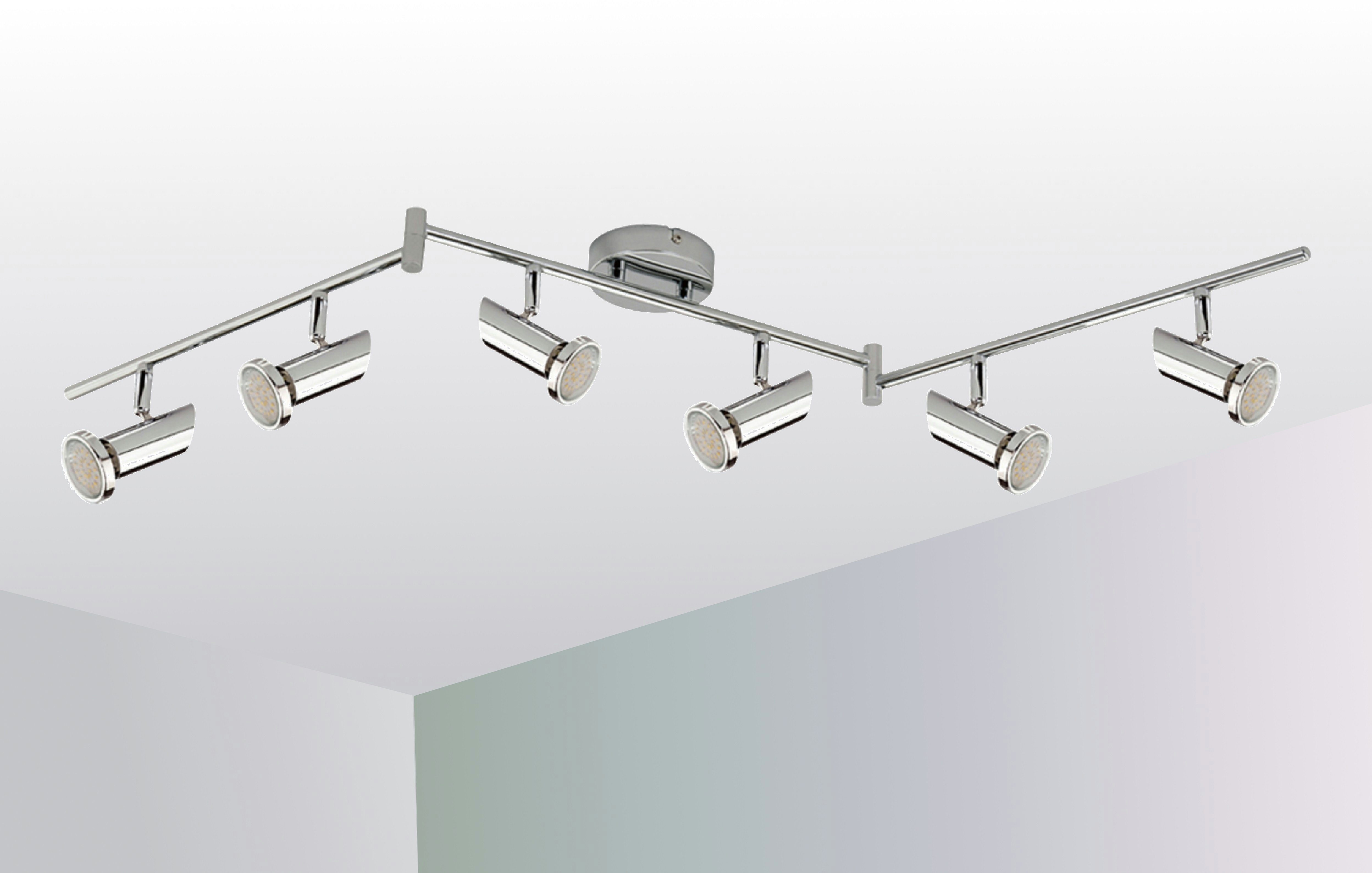 Deckenstrahler TRANGO Deckenleuchte, Watt I drehbar 6x GU10 6-flammig I inkl. in LED Leuchte Lampe Schlafzimmer Wohnzimmer Deckenspots, schwenkbar 3 2000-068 I und LED Chrom-Optik *MIA* Deckenlampe Leuchtmittel LED