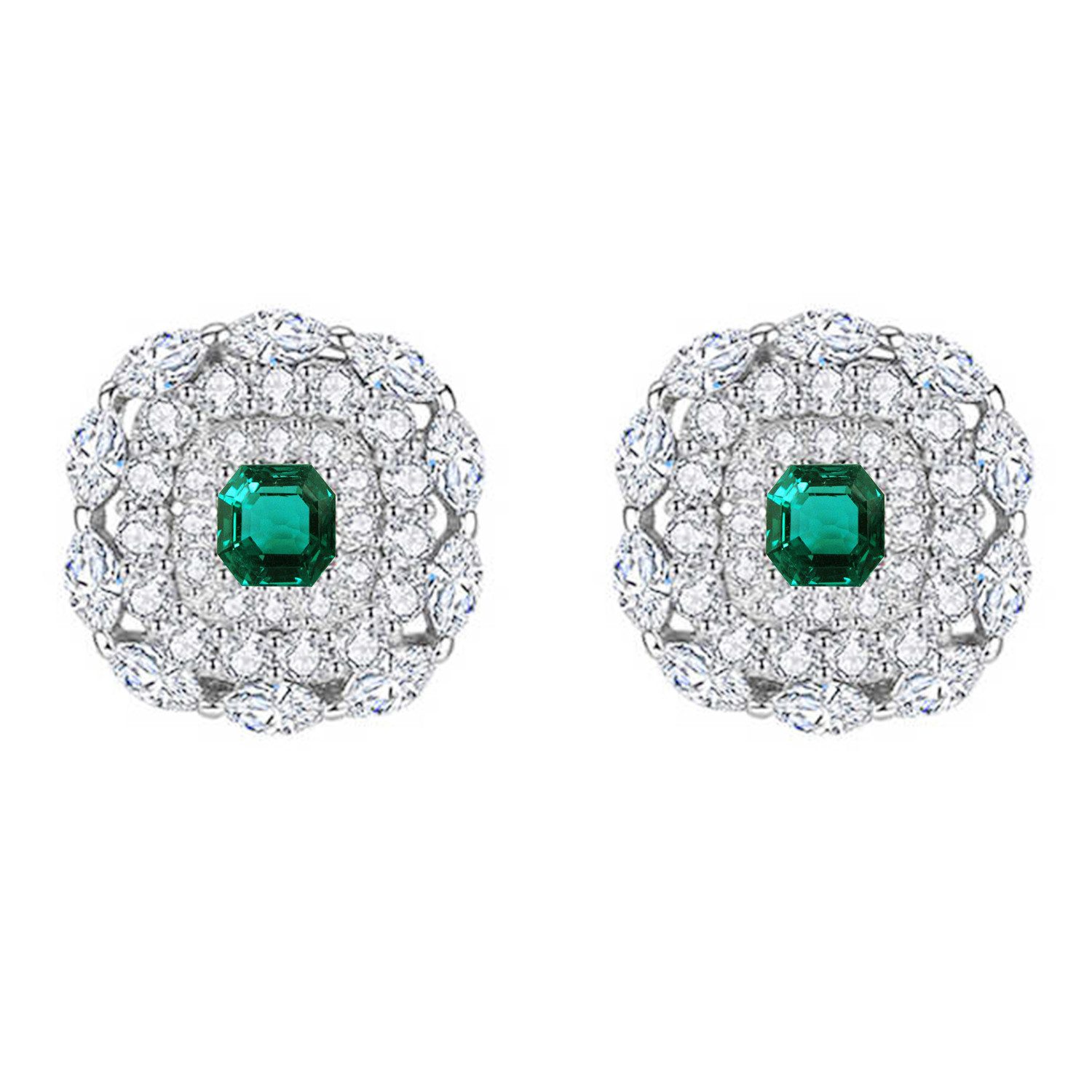 LÖB Paar Ohrstecker 925 Silber Ohrstecker Eckig Zirkonia Smaragd grün Steine Ohrringe weiß (Geschenke für Frauen Beste Freundin Mutter Mama Damen Ehefrau sie zum Geburtstag Ostern Muttertag Muttertagsgeschenk), Strass Glitzer Quadrat Stecker Brautschmuck Elegant Viereck Braut