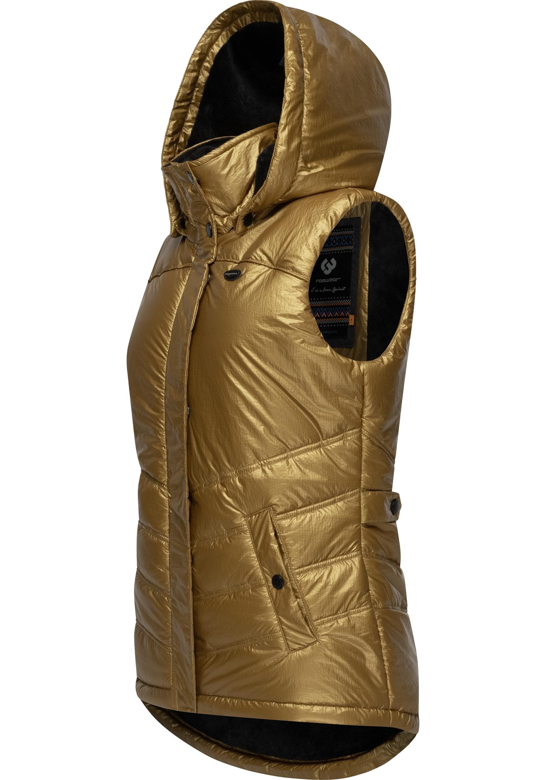 Ragwear Steppweste Hesty Bling Wasserdichte Outdoor-Weste mit abnehmbarer Kapuze