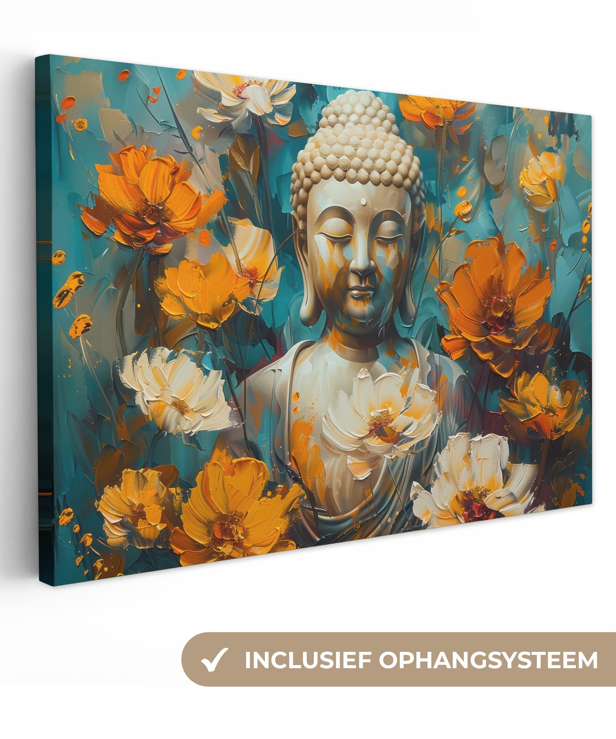 OneMillionCanvasses® Leinwandbild Buddha - Blume - Farbenfroh - Modern, Fotodruck (1 St), Leinwand Bilder Klein, Wand Dekoration Aesthetic 30x20 cm