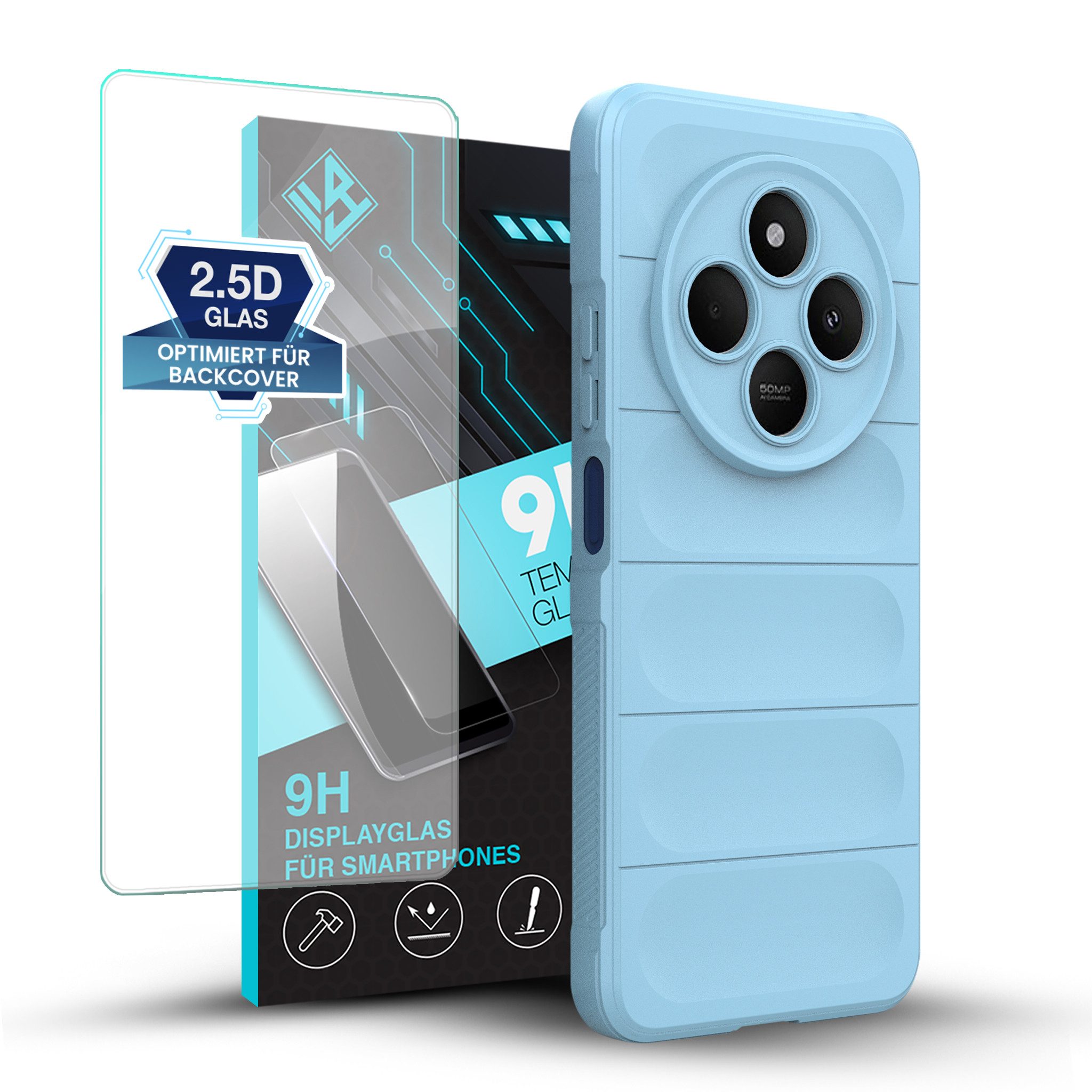 Tec-Expert Handyhülle Cover Hülle für Xiaomi Redmi 14C 6.88 Zoll, 6.88, Case mit Griffzonen und Mikrofaser Inlay mit Displayglas