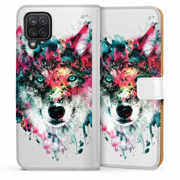 DeinDesign Handyhülle Riza Peker Wolf bunt Wolve ohne Hintergrund Samsung Galaxy A12 Hülle Handy Flip Case Wallet Cover