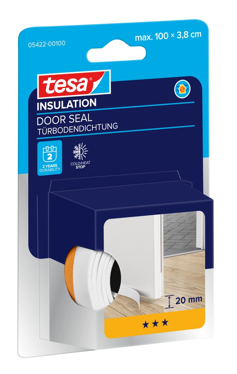 tesa Zugluftstopper INSULATION Türdichtung - selbstklebende Türboden-Schaumstoffdichtung, 1-tlg., Zimmertürdichtung zum Schutz vor Kälte, Zugluft, Staub, Feuchtigkeit