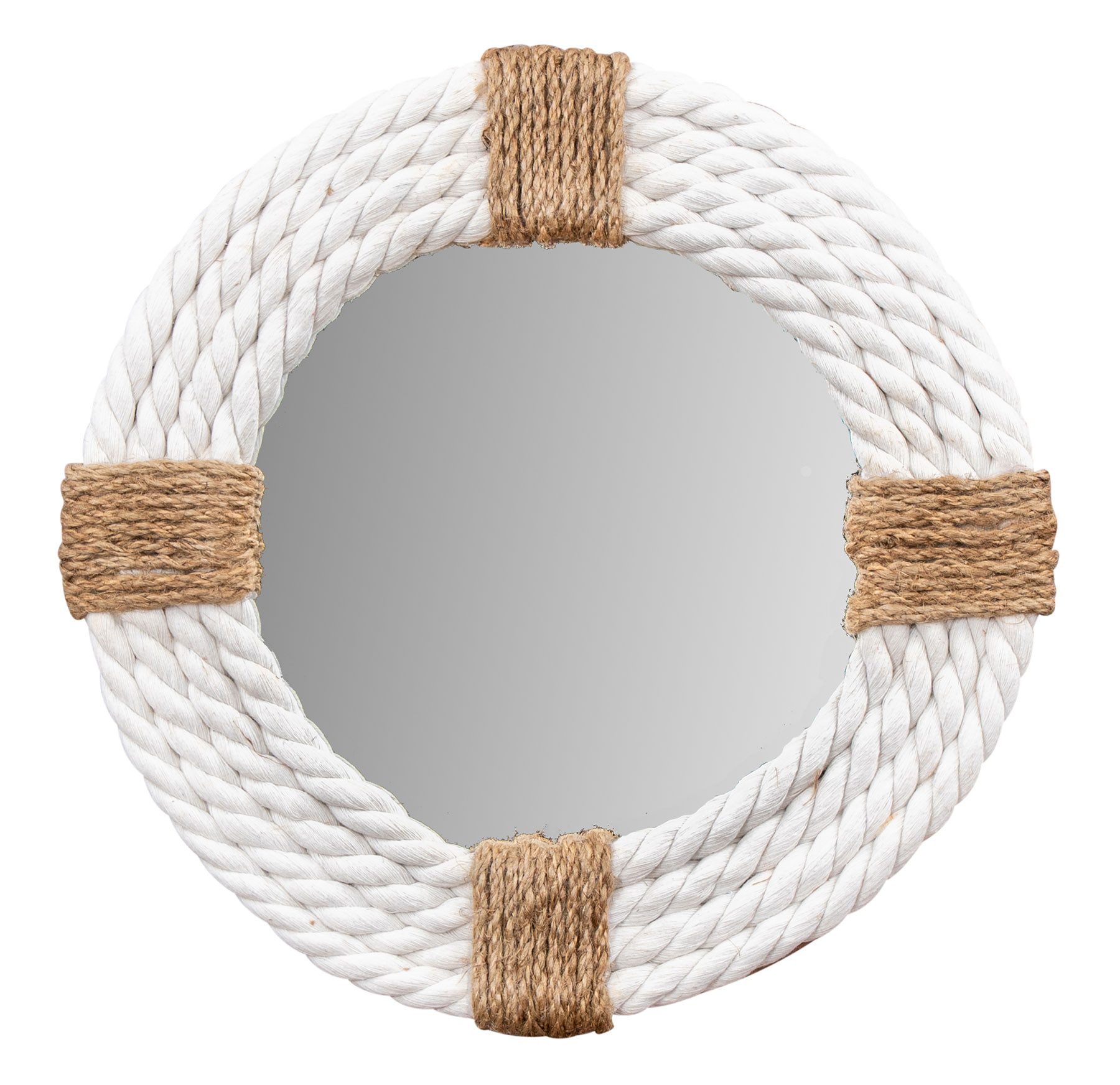 Levandeo® Dekospiegel Spiegel Ø30cm Rund Weiß Natur Maritim Jute Seil Wandspiegel Flurspiege
