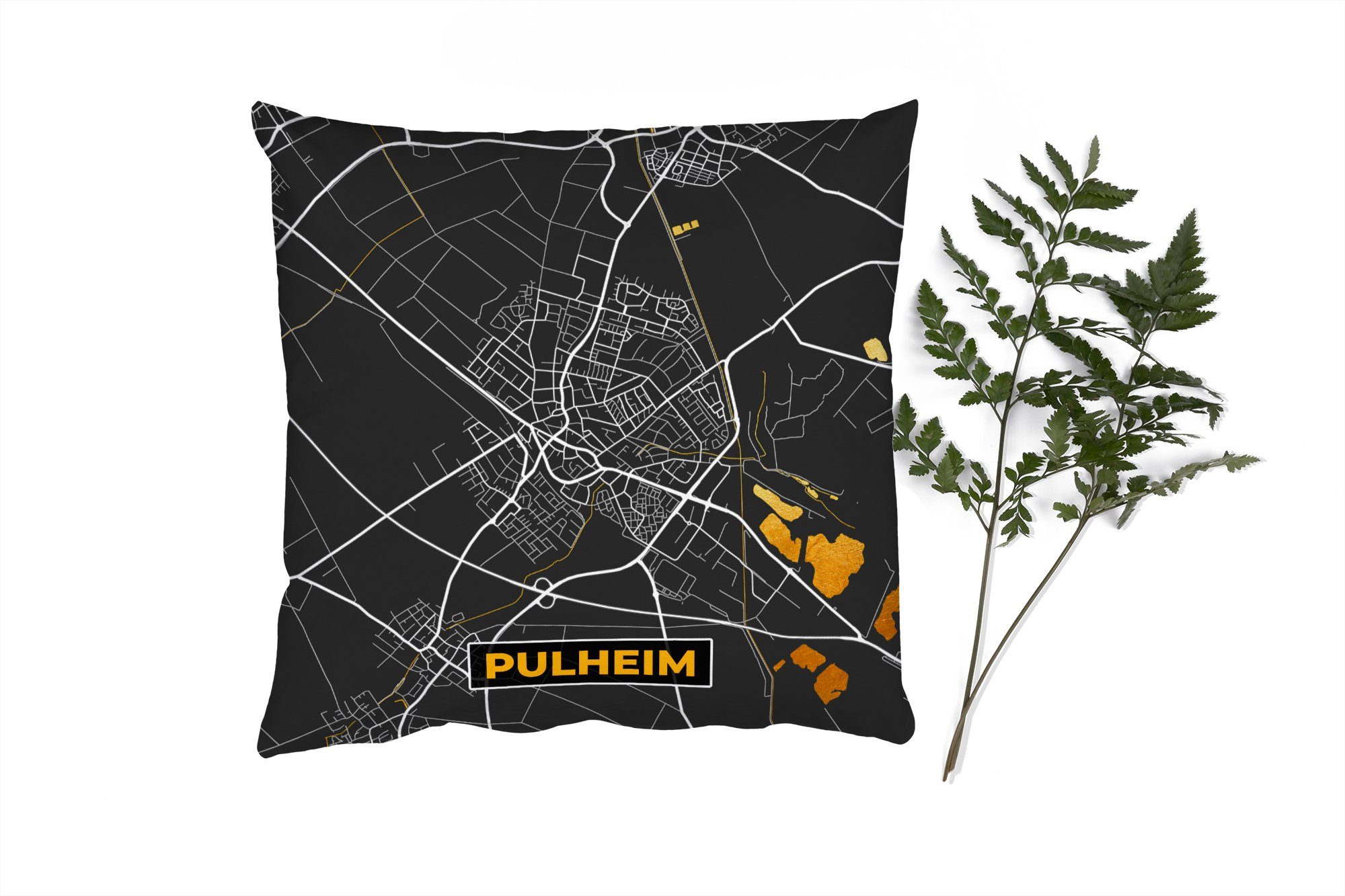 MuchoWow Dekokissen Karte - Stadtplan - Pulheim - Deutschland - Gold, Zierkissen mit Füllung für Wohzimmer, Schlafzimmer, Deko, Sofakissen