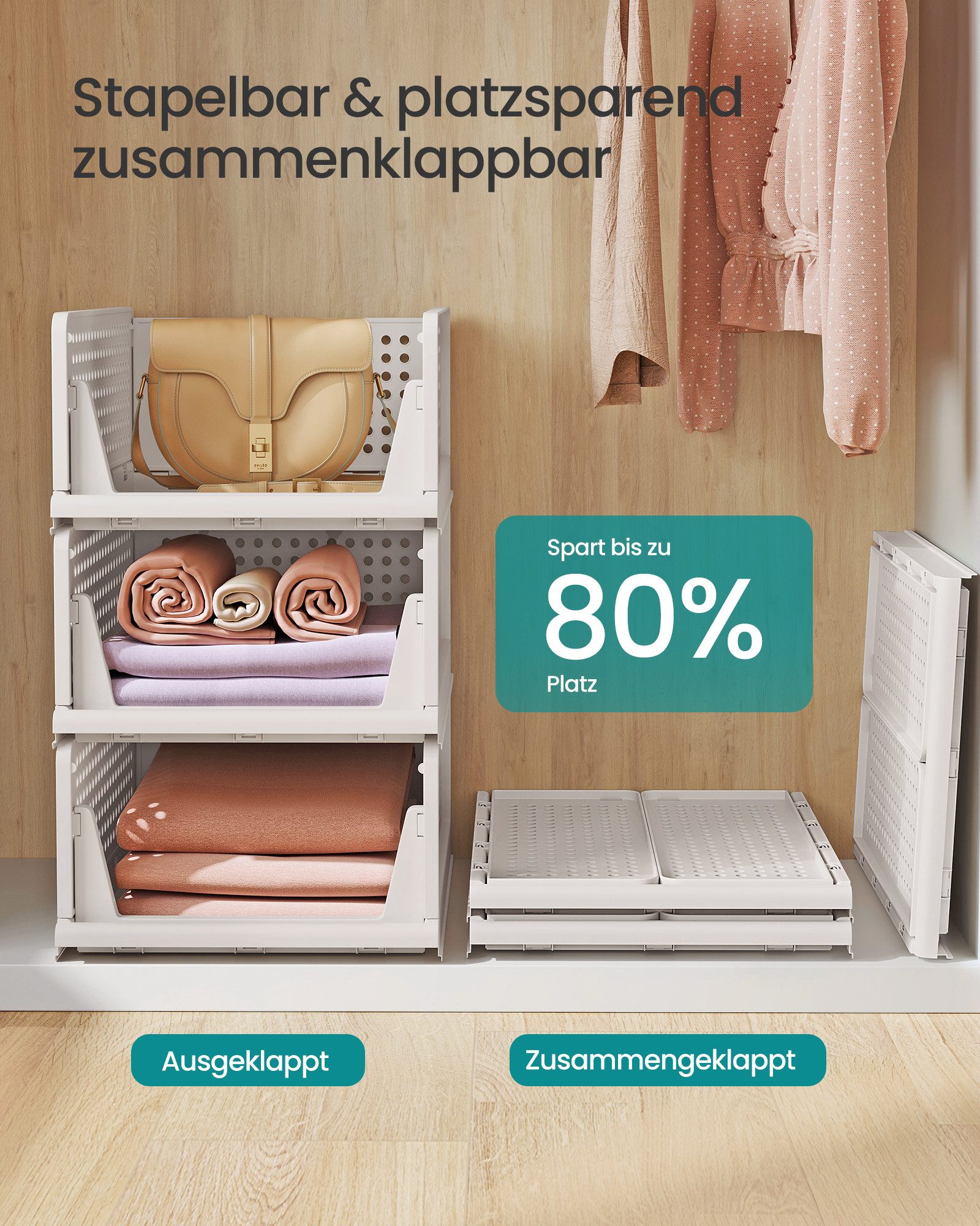 SONGMICS Aufbewahrungsbox Schrank-Organizer klappbar, Aufbewahrung und Organisation, Kunststoff (6 St), Schlafzimmer, Büro, Badezimmer, ausziehbarer, 6er Set, 3 – Bild 4 von 5